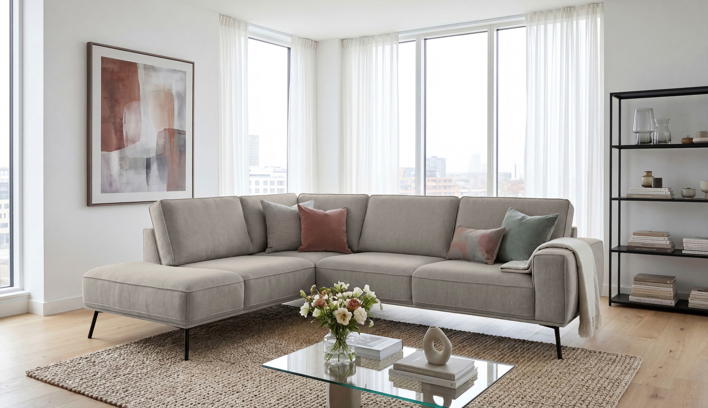 OTTO home Ecksofa "Vosby" 260 cm, Chenille, mit dekorativer Kedernaht, Wellenunterfederung