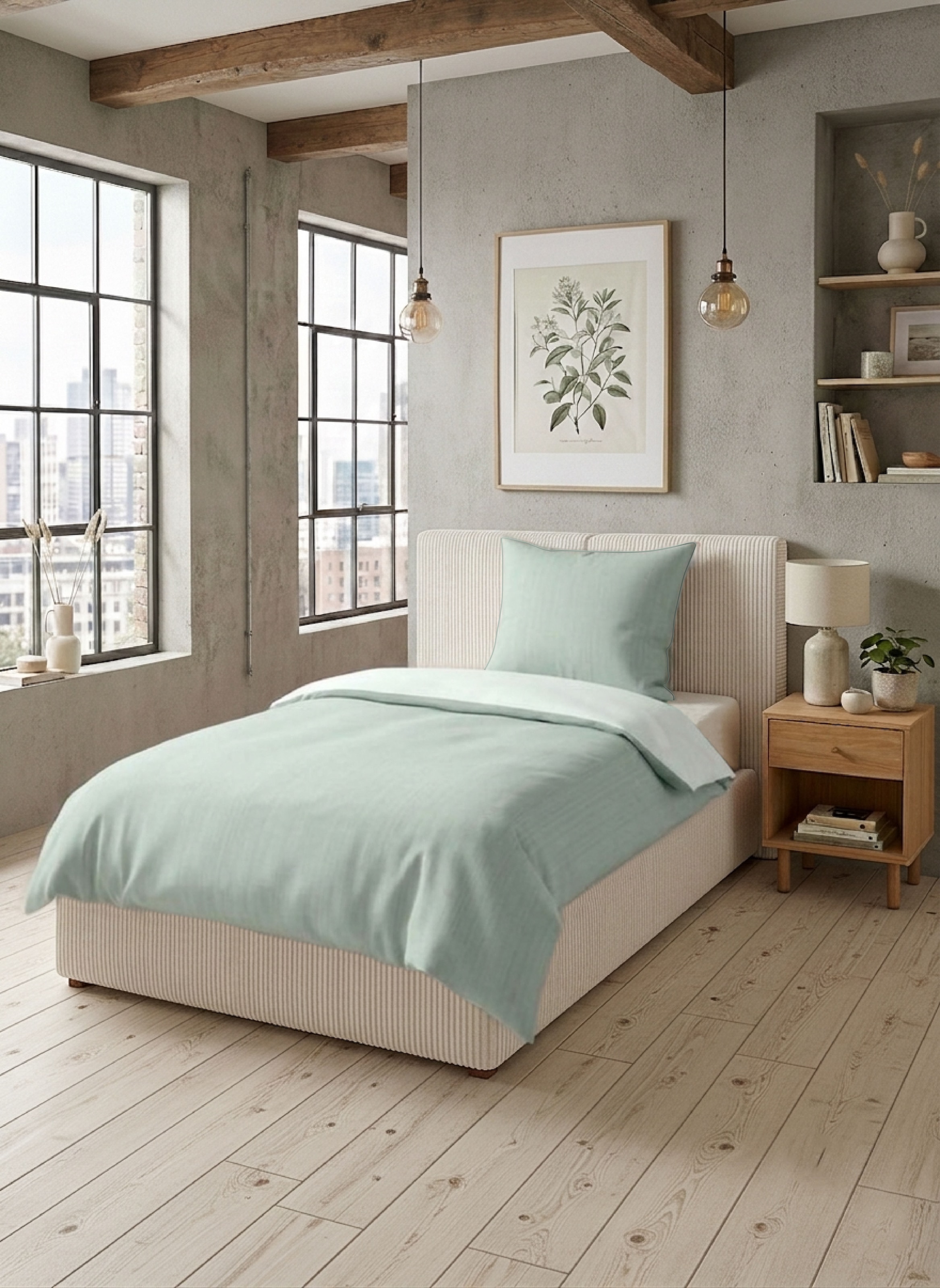 Biberna Wendebettwäsche "0615211 Premium Satin aus 100% Baumwolle mit Reißverschluß" 2 Stk. seidig glatt & atmungsaktiv, Reißverschluss, Feine Streifen