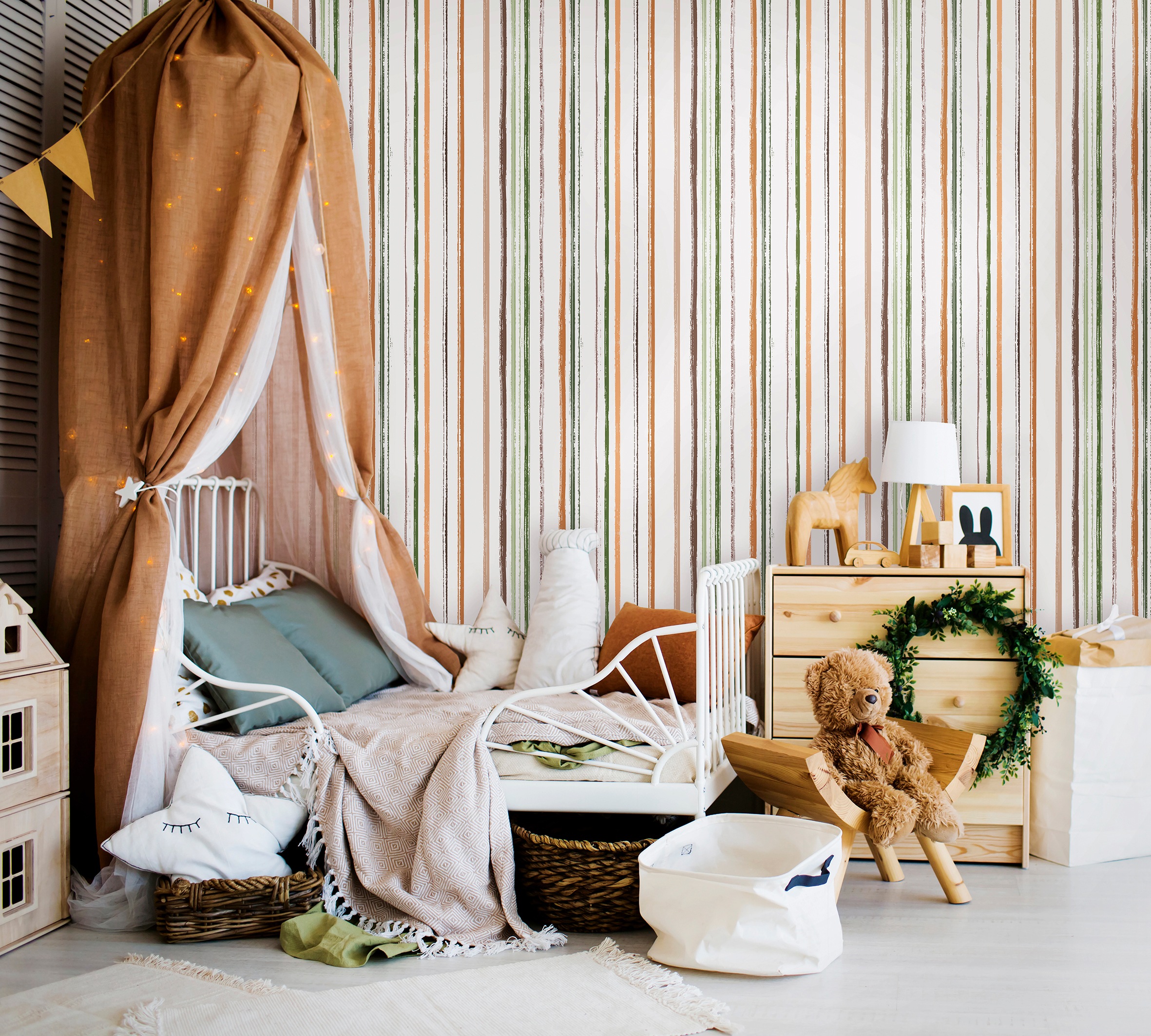 Marburg Kindertapete, Streifen-matt-längsgestreift, moderne Tapete für Wohnzimmer Schlafzimmer Küche