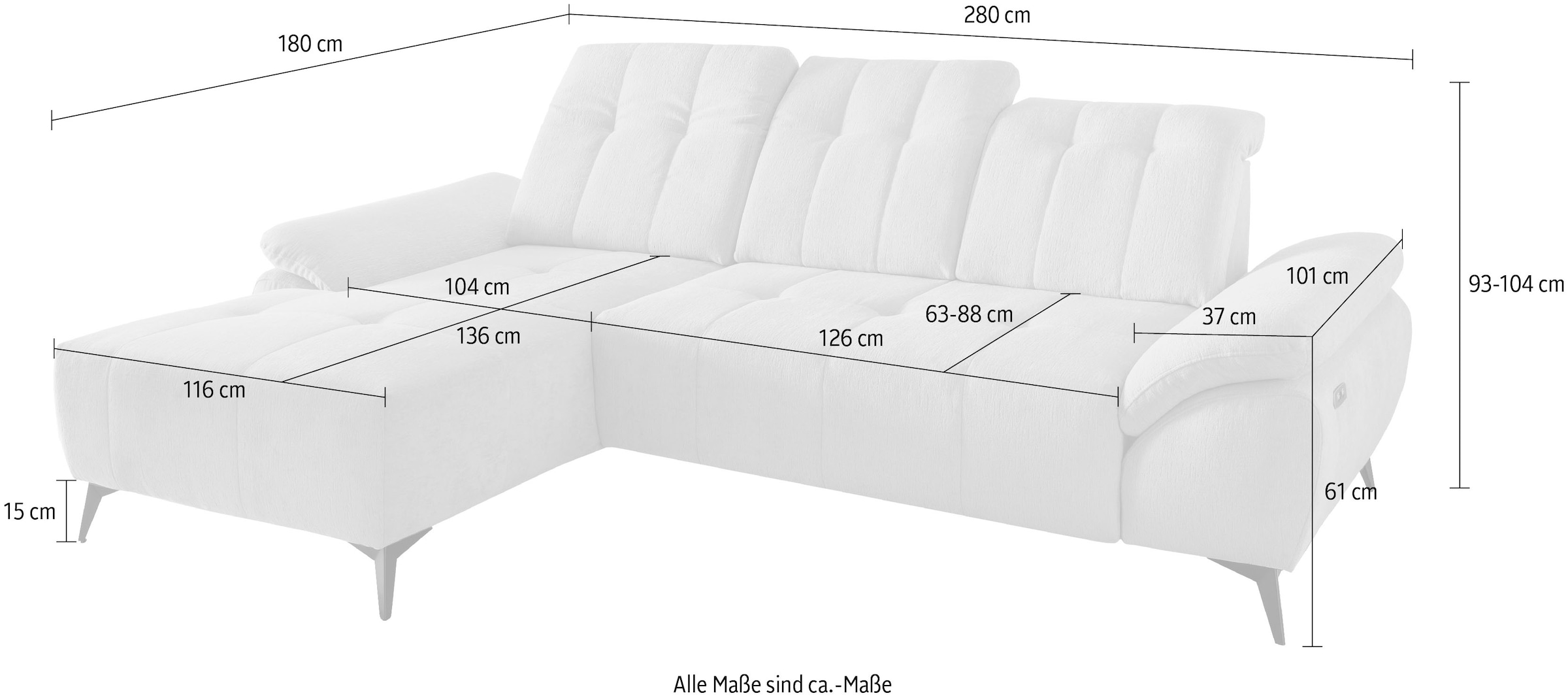 Home affaire Ecksofa »Lazio modern und bequem, schmale Armlehnen, tolle Detailverarbeitung« zwei verschiedene Fußfarben wählbar