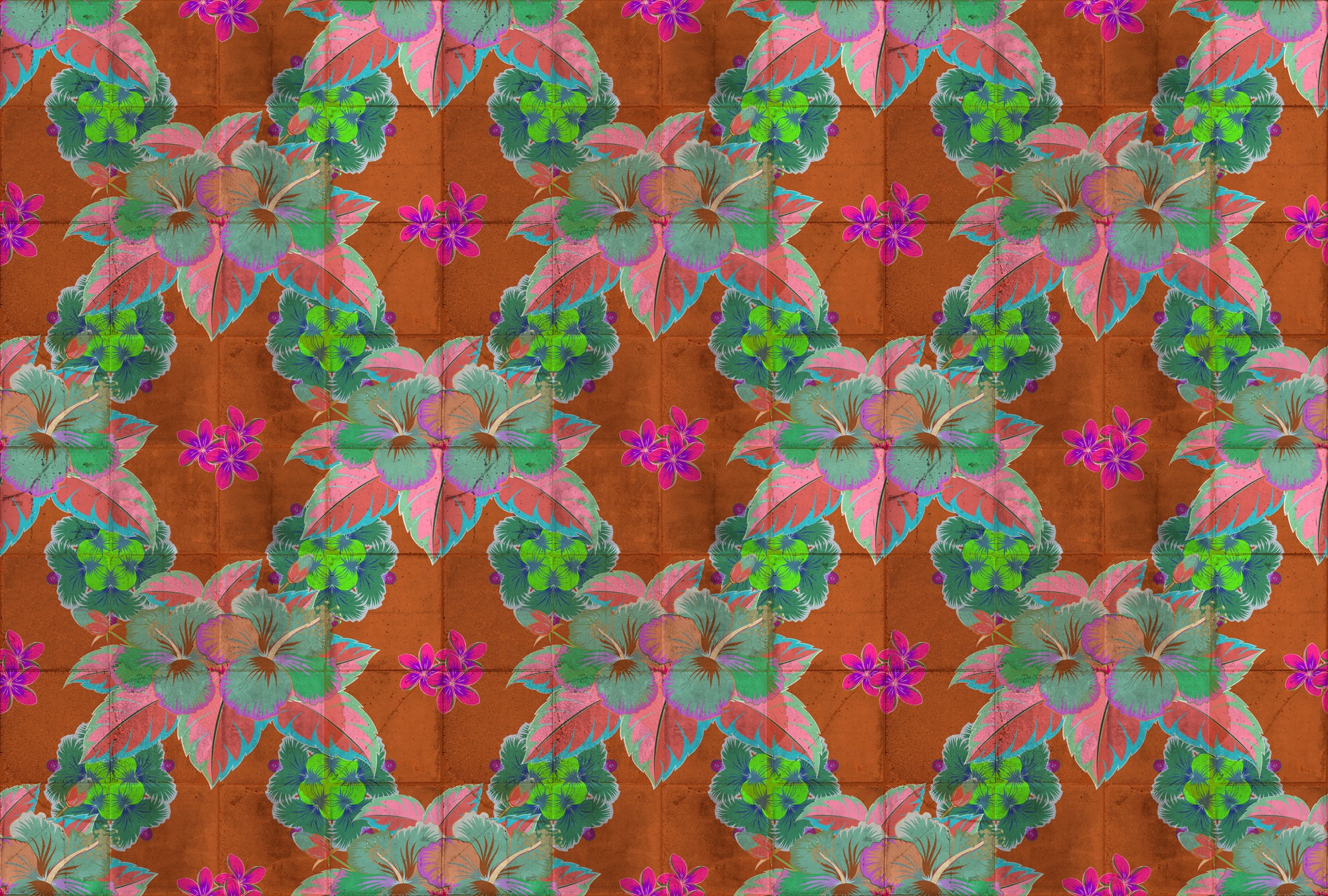 living walls Vliestapete »Florale Mustertapete Orange Grün Pink Blumenmuster« matt glatt