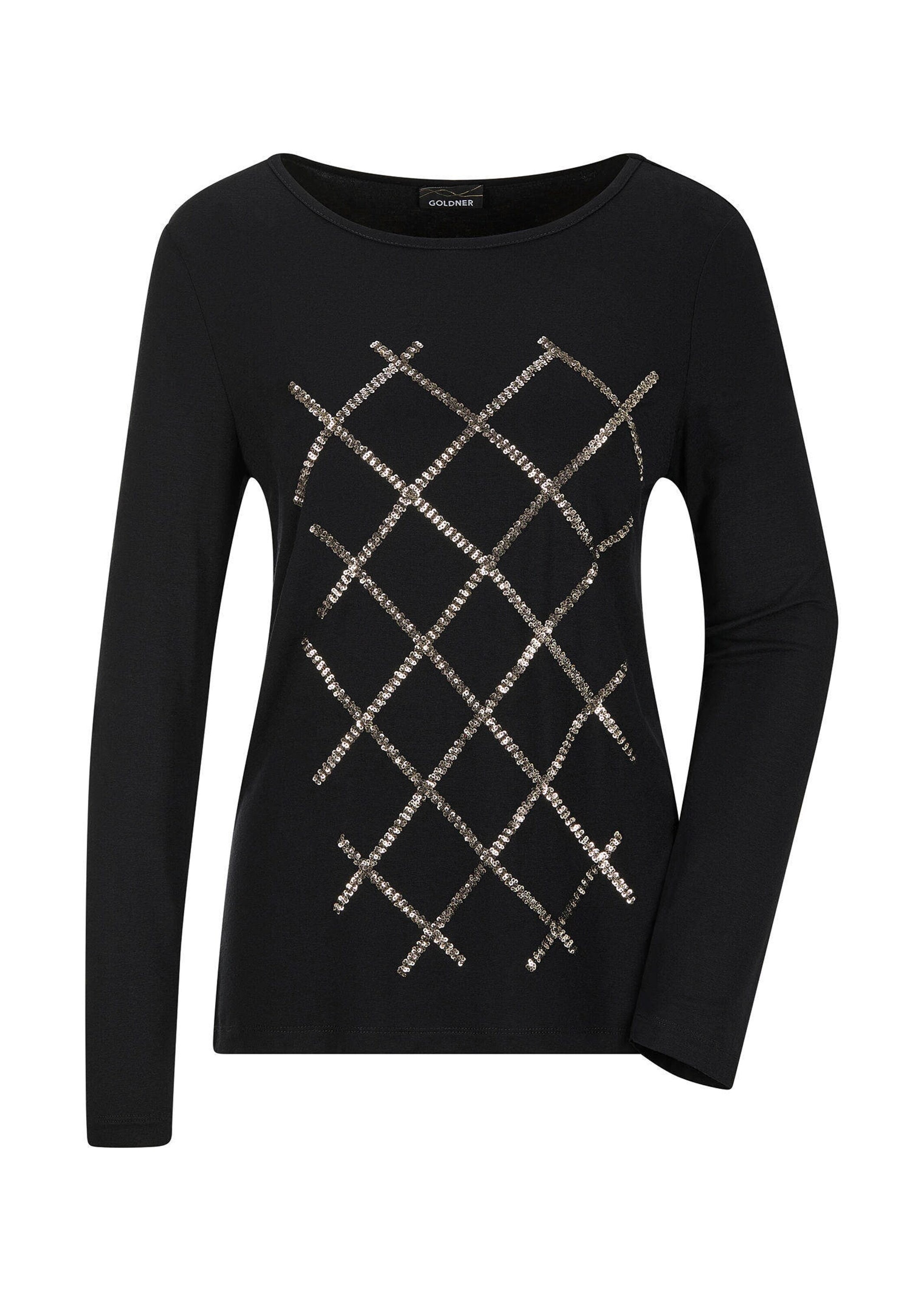 GOLDNER "Kurzgröße Langarmshirt aus Viskose mit Glanz" Pailletten