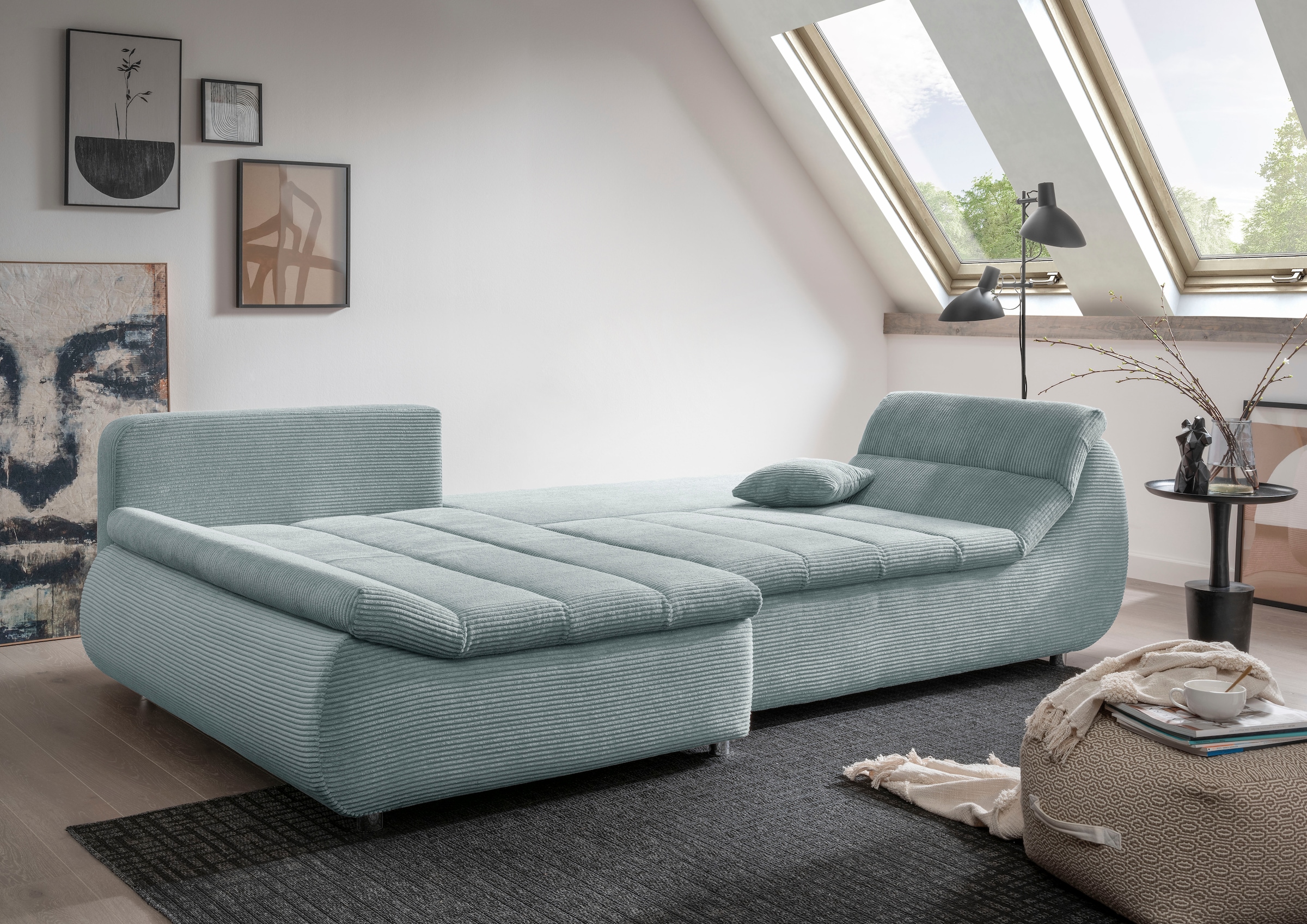 INOSIGN Ecksofa »Imola elegant und bequem, aktuelle Steppung im Sitz, L-Form«, wahlweise mit Bettfunktion