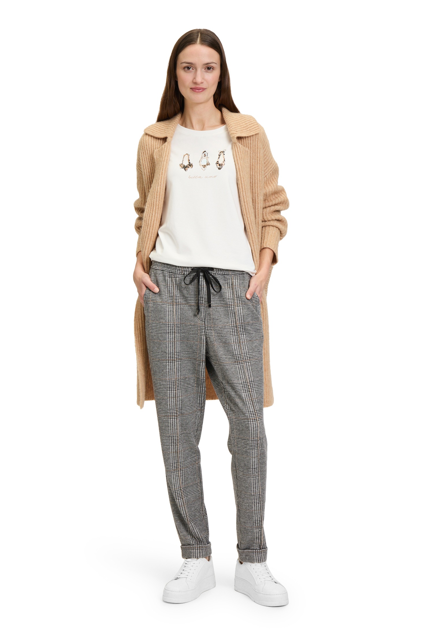 Betty&Co Bundfaltenhose »Betty & Co Damen Karo-Hose mit Bindegürtel«
