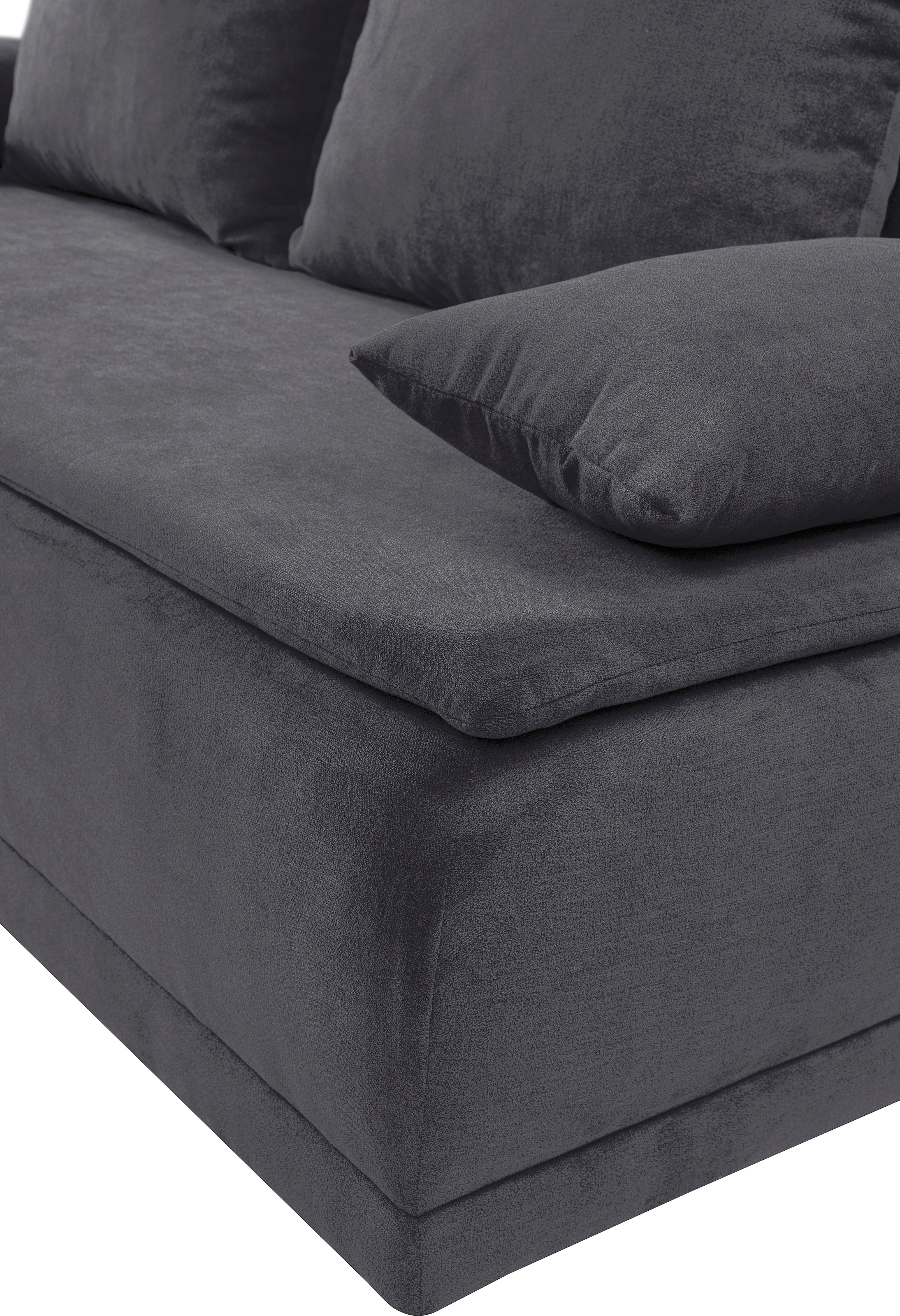 WERK2 Schlafsofa »Biggi komfortabel & elegant, Schlaffunktion, Bettkasten, Breite 206 cm«, inkl. losen Kissen, Struktur weich ASTON, dunkelgrau
