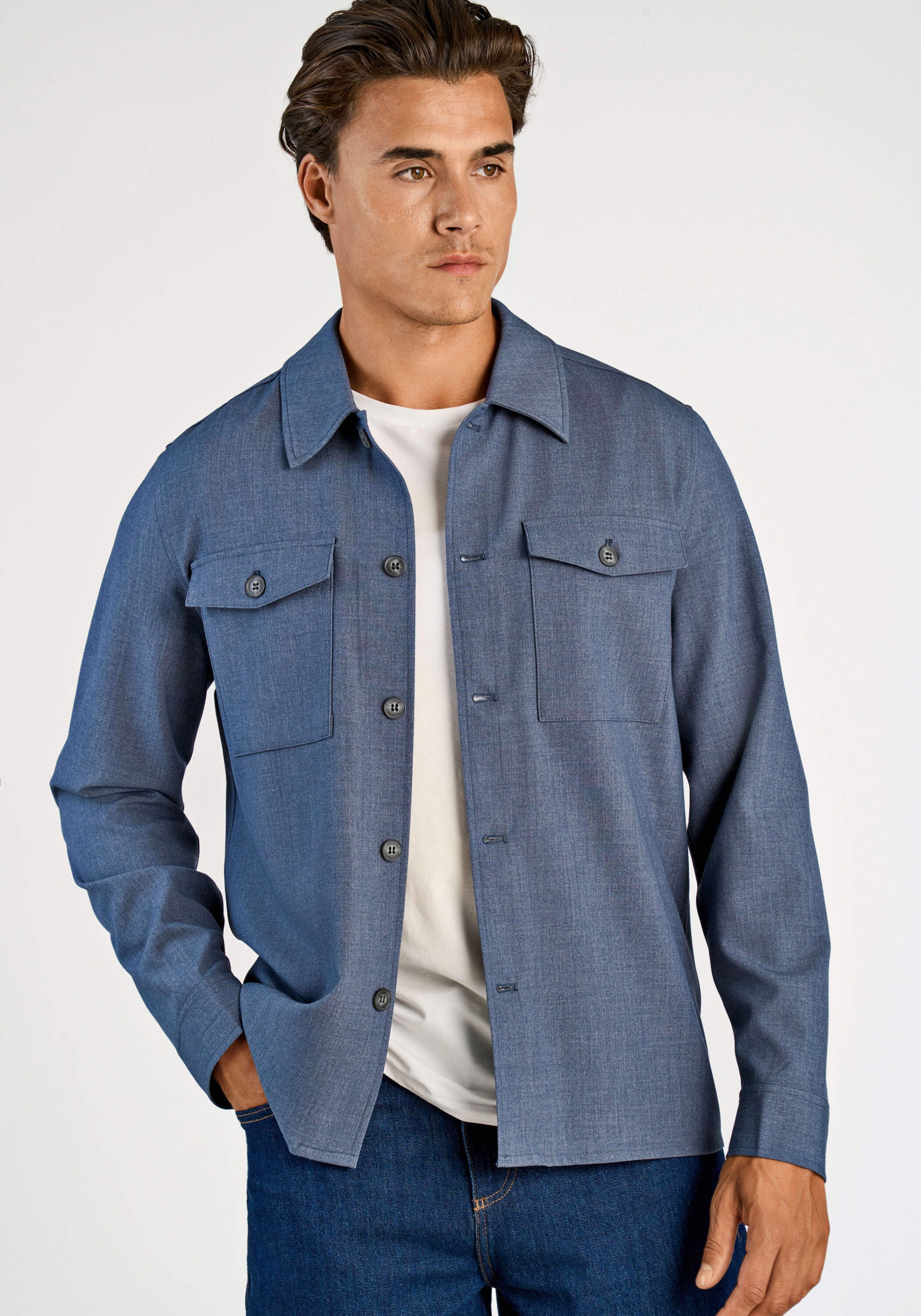 Outdoorhemd LINDBERGH "Hemdjacke Relaxed Fit", Herren, Gr. XL, Normalgrößen, blau mix, Obermaterial: 65% Polyester, 31% Viskose, 4% Elasthan, Hemden