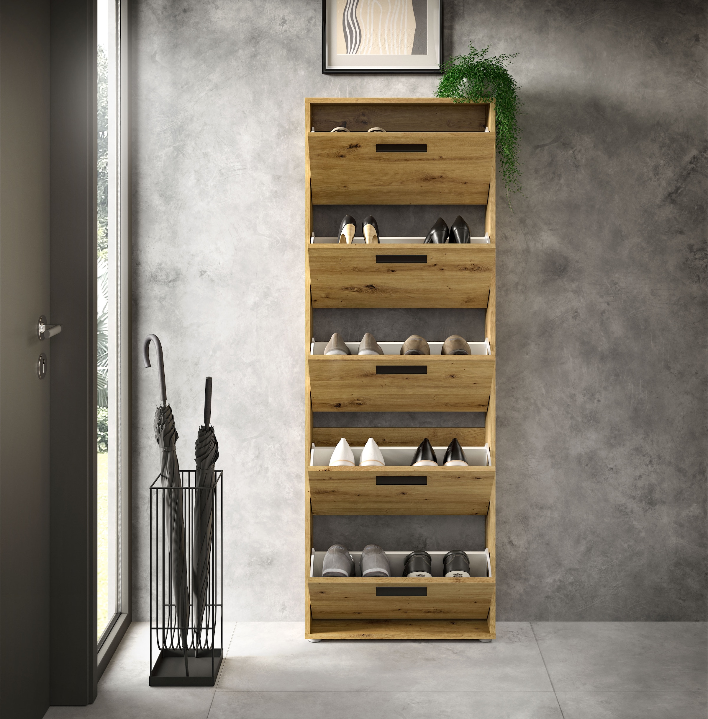 HBZ Schuhkommode »Sam Schuhkipper, Schuhschrank BxHxT 59x169x17 cm«, (1 St.), mit 5 Klappen