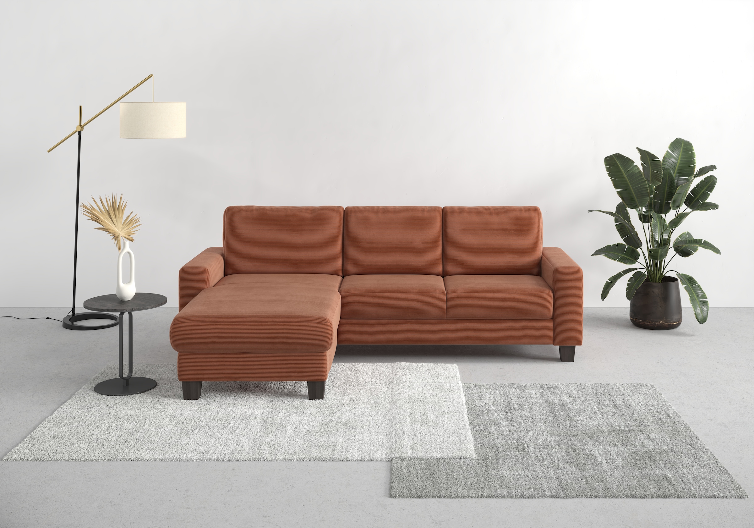 Home affaire Ecksofa »Summer L-Form«, mit Recamiere, mit oder ohne Bettfunktion und Bettkasten, Cord-Bezug