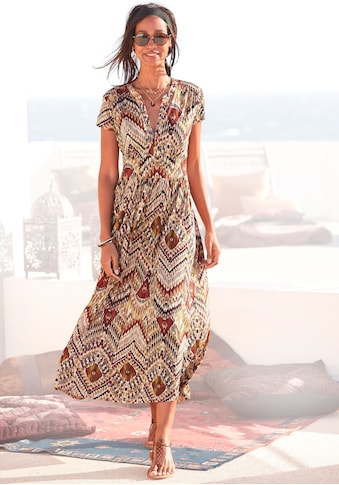 Midikleid, mit Ethnoprint und Reißverschluss vorne, Sommerkleid, Strandkleid