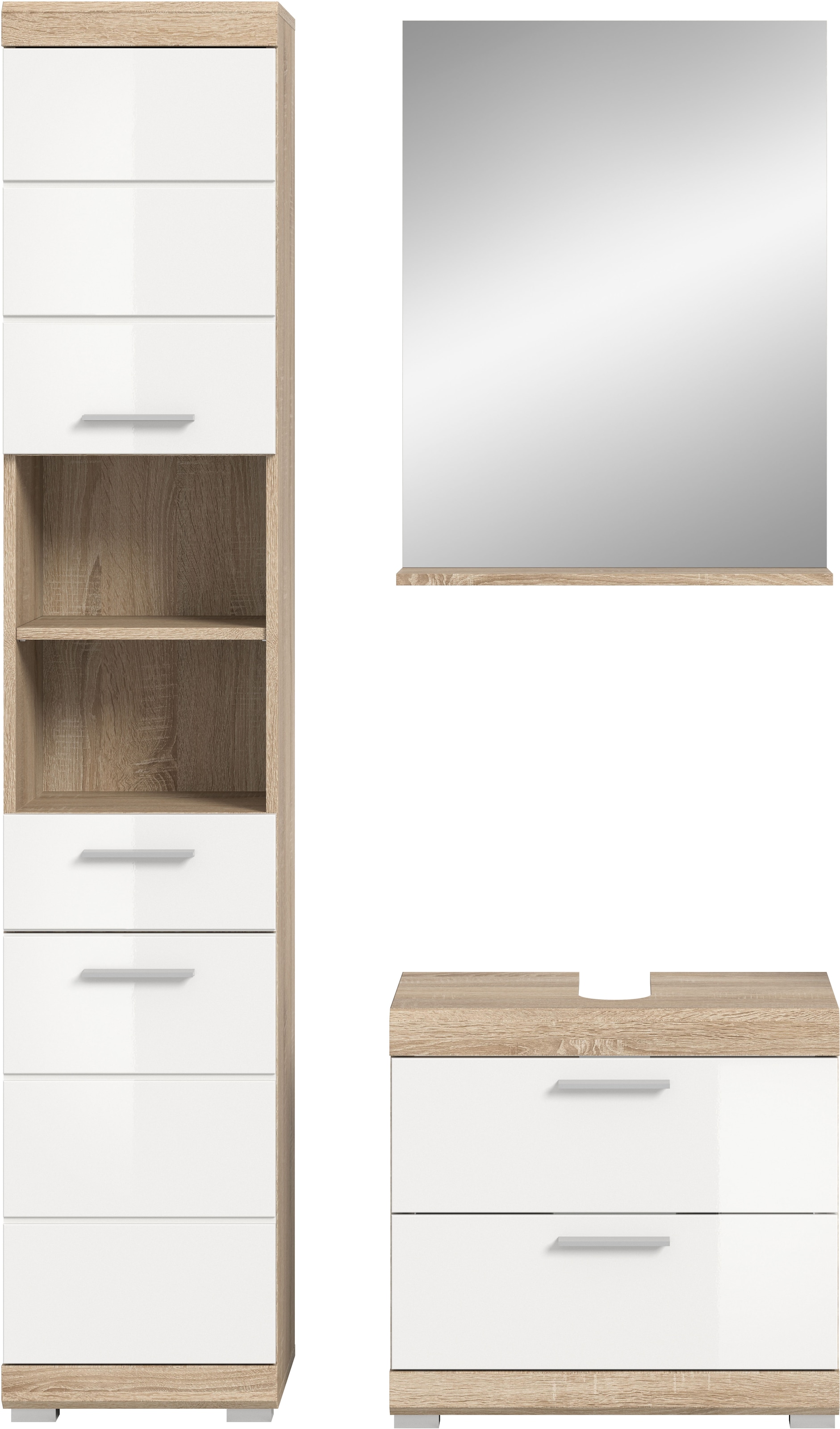 INOSIGN Badmöbel-Set »Siena, 3 teilig, bestehend aus:«, (Set), Hochschrank, Waschbeckenunterschrank, Spiegel