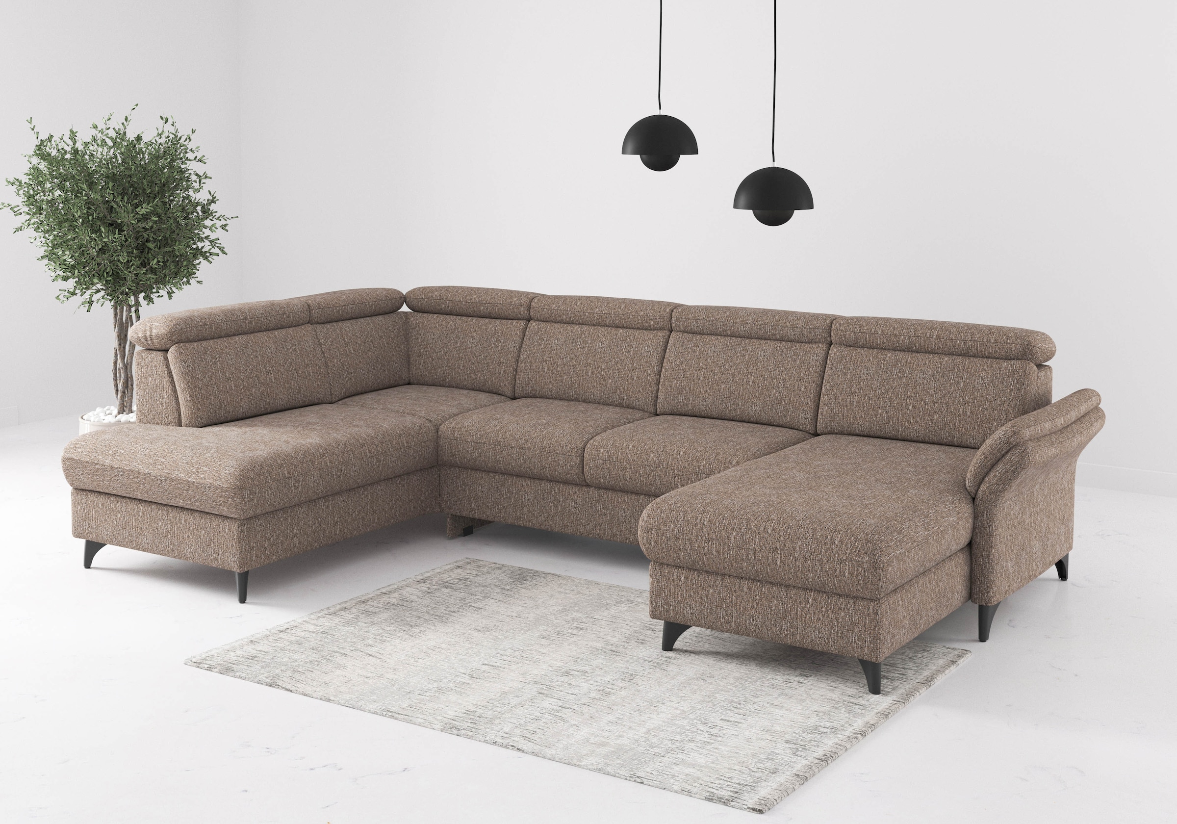 Wohnlandschaft SIT & MORE "Glendale, U-Form", cappuccino, B:321cm H:84cm T:193cm, 100% Polyester, Sofas, Wohnlandschaft, inkl. Kopfteilverstellung,wahlweise mit Vorziehsitz und Bettkasten