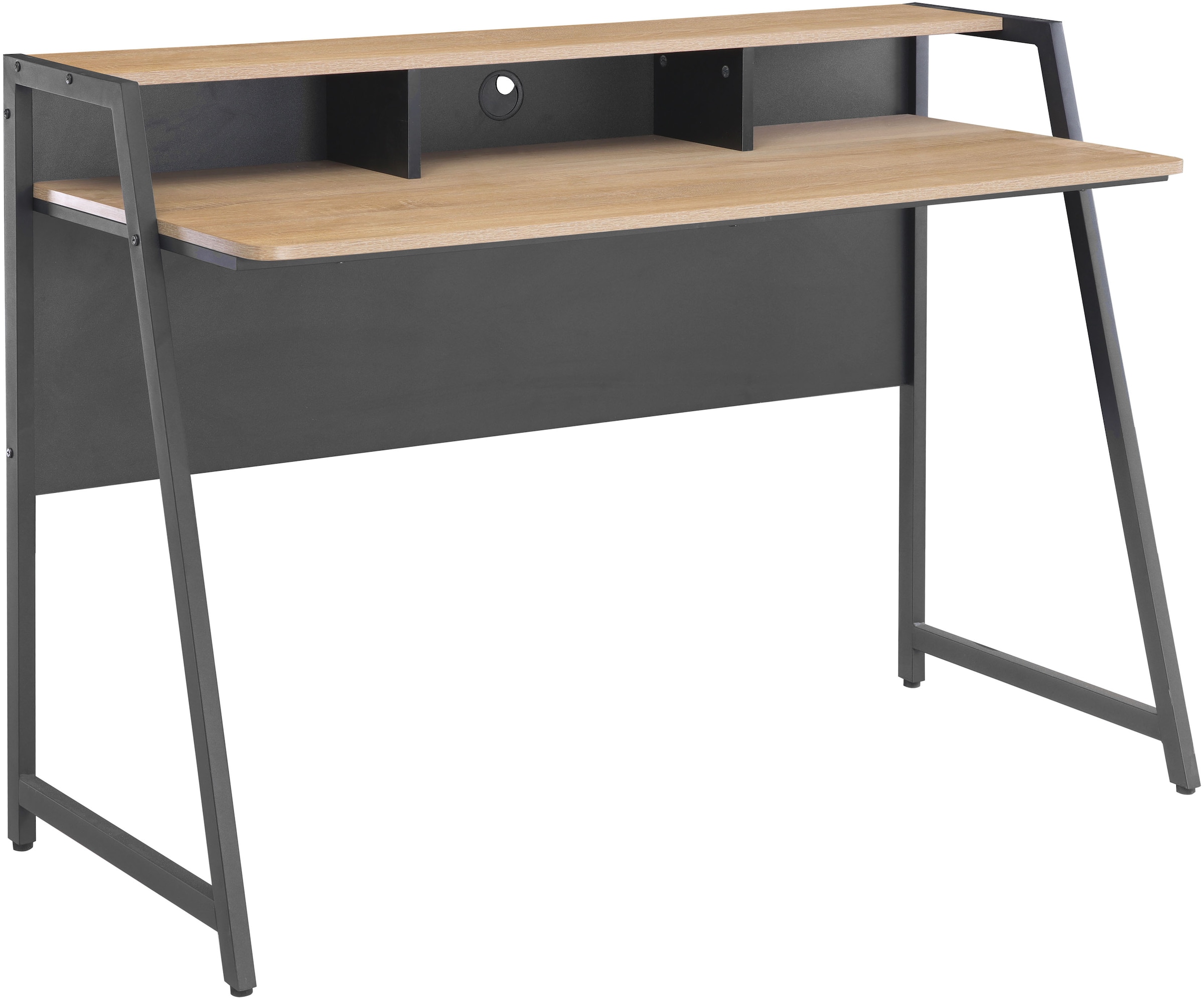INOSIGN Schreibtisch »Horda, Computertisch mit Monitoraufsatz & Kabeldurchlass,«, asymetrisches Metallgestell, abgerundete ABS-Kanten, Breite 124 cm