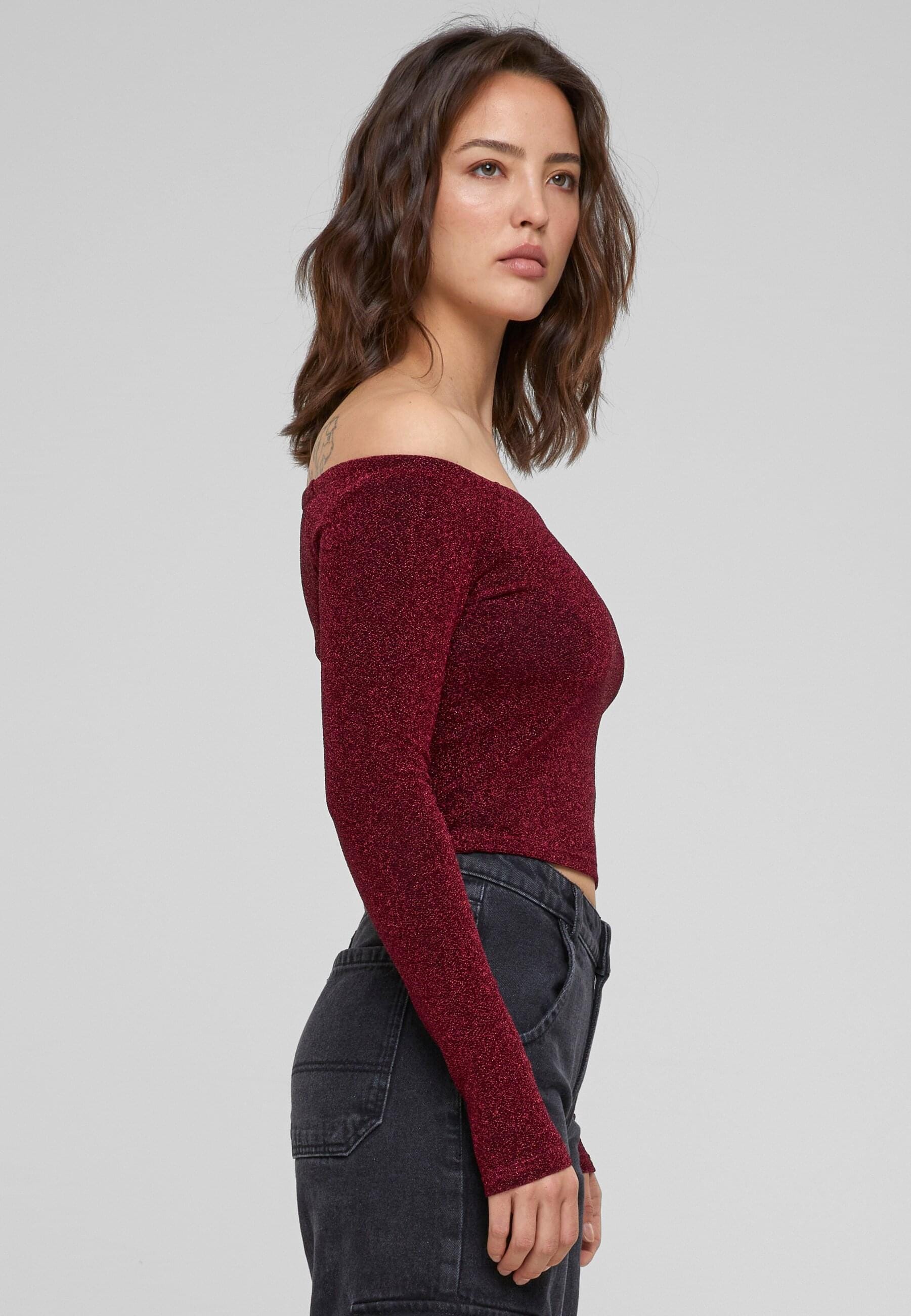 URBAN CLASSICS Longsleeve »Urban Classics Damen Ladies Off Shoulder Glitter Longsleeve«