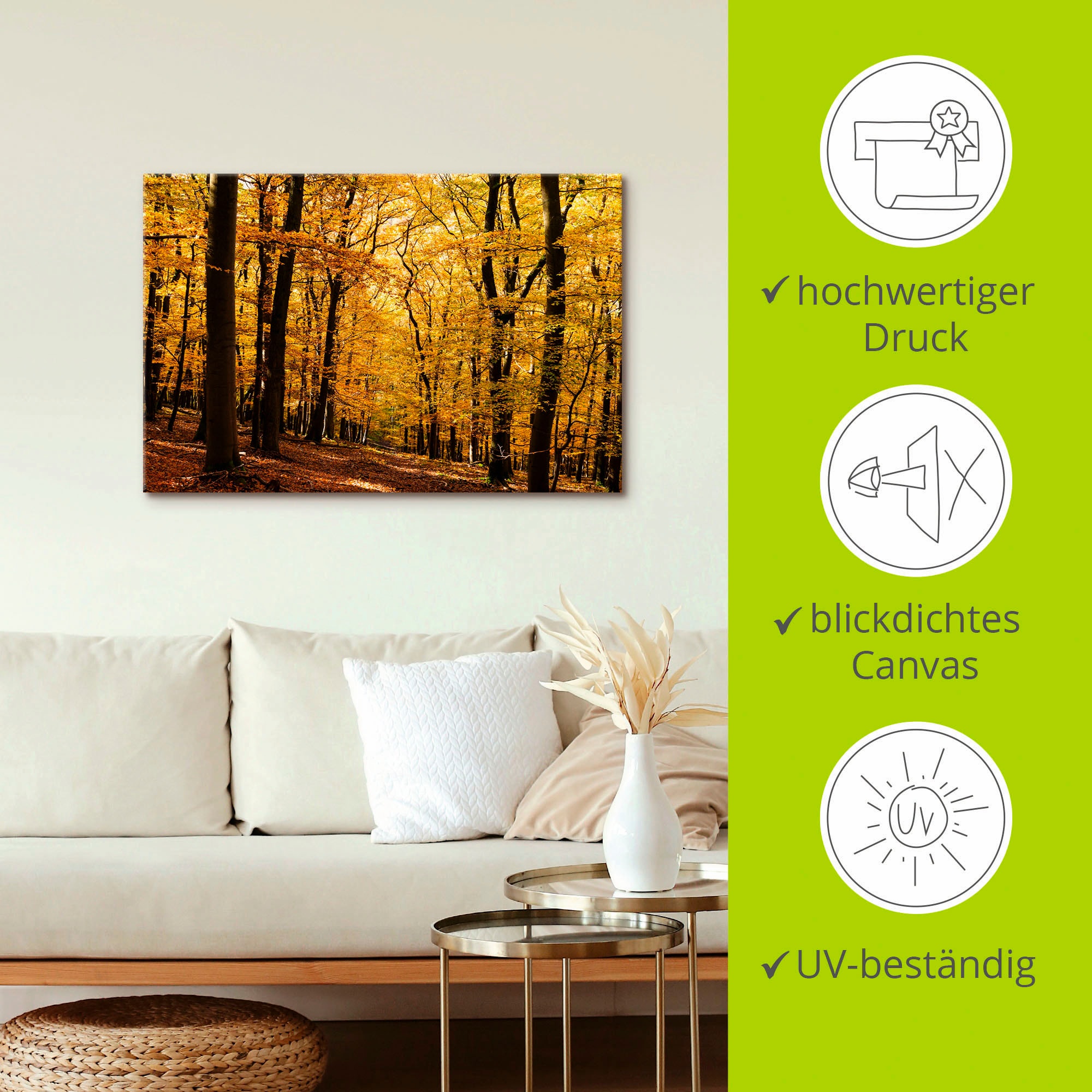 Artland Wandbild »Spaziergang im Herbstwald«, Wald, (1 St.), als Alubild, Outdoorbild, Leinwandbild, Poster in verschied. Größen