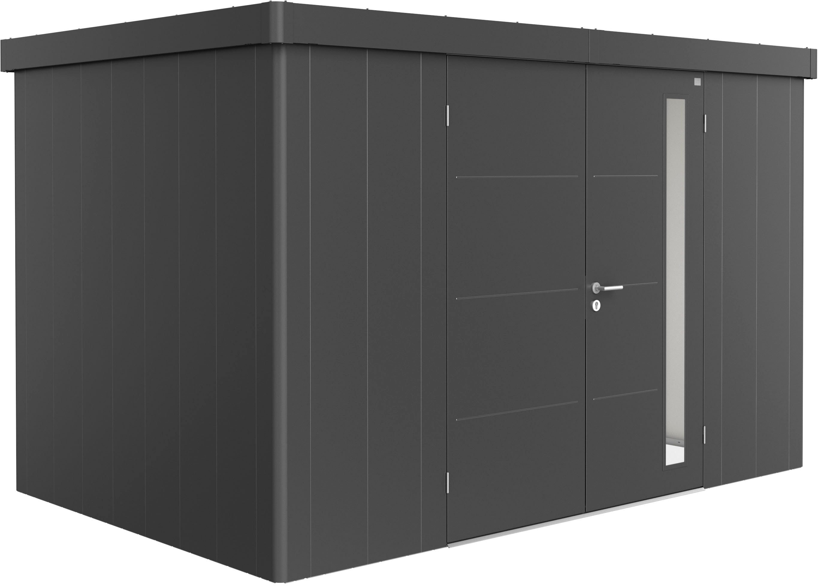 Gerätehaus BIOHORT, grau, Stahl, Garten, Gerätehäuser, "NEO Gr. 2D, verschiedene Farben", stylisches Gartenhaus mit Flachdach