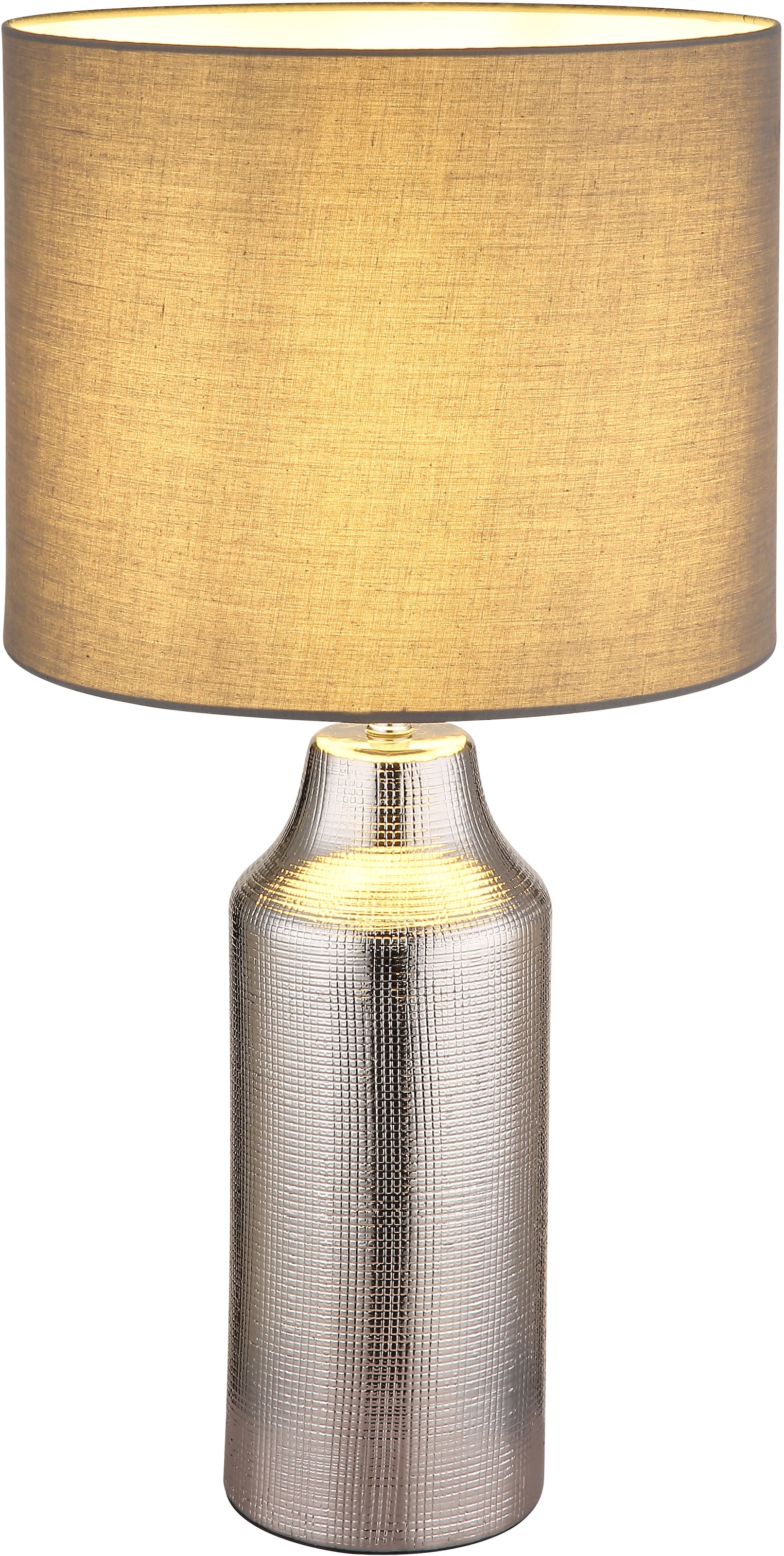 GLOBO LIGHTING Tischleuchte »ELDEN«, Leuchtmittel E27 | ohne Leuchtmittel, Tischlampe/Keramik/silberfb. /Textil grau/Wohnzimmer/Flur/Schlafzimmer