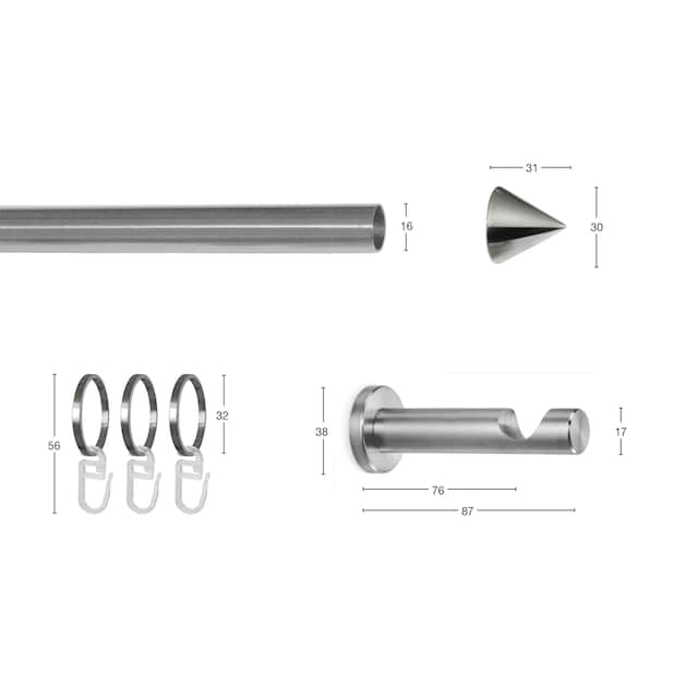 GARESA Gardinenstange »DIAMANT«, 2 läufig-läufig, Wunschmaßlänge,  Vorhanggarnitur, verlängerbar, Kegel, edelstahl optik, mit Ringe | BAUR