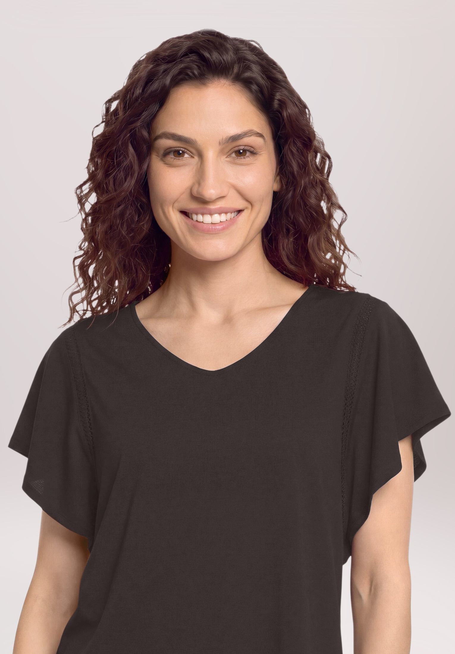Cartoon Kurzarmshirt »Damen mit V-Ausschnitt« 1