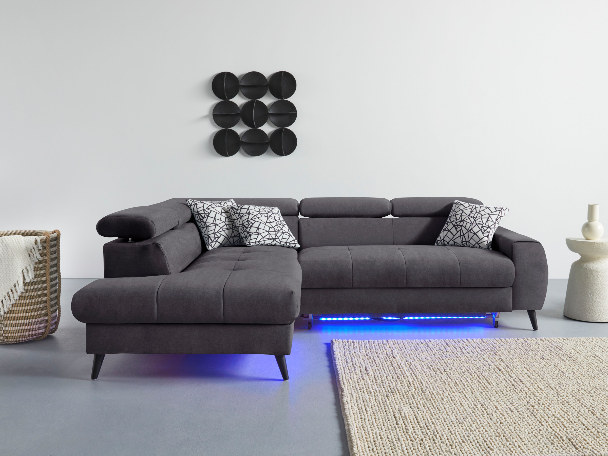 COTTA Ecksofa »Mia L-Form«, 3-tlg.-Kissen-Set, Ottomane, wahlweise mit oder ohne RGB-Beleuchtung