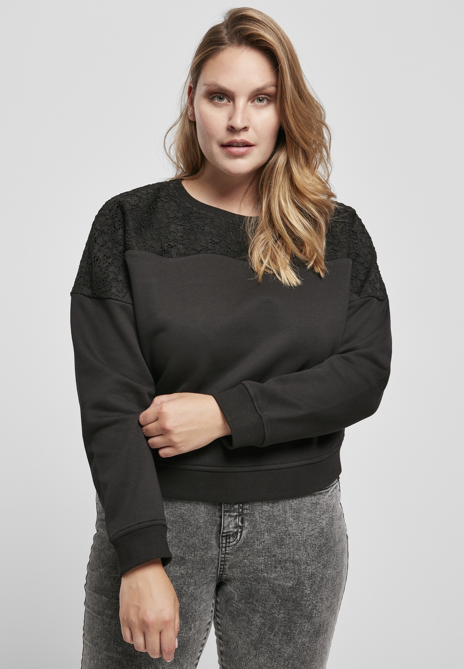 URBAN CLASSICS Sweater »Damen | tlg.) Short Ladies (1 kaufen Crew«, Inset online Lace Oversized BAUR