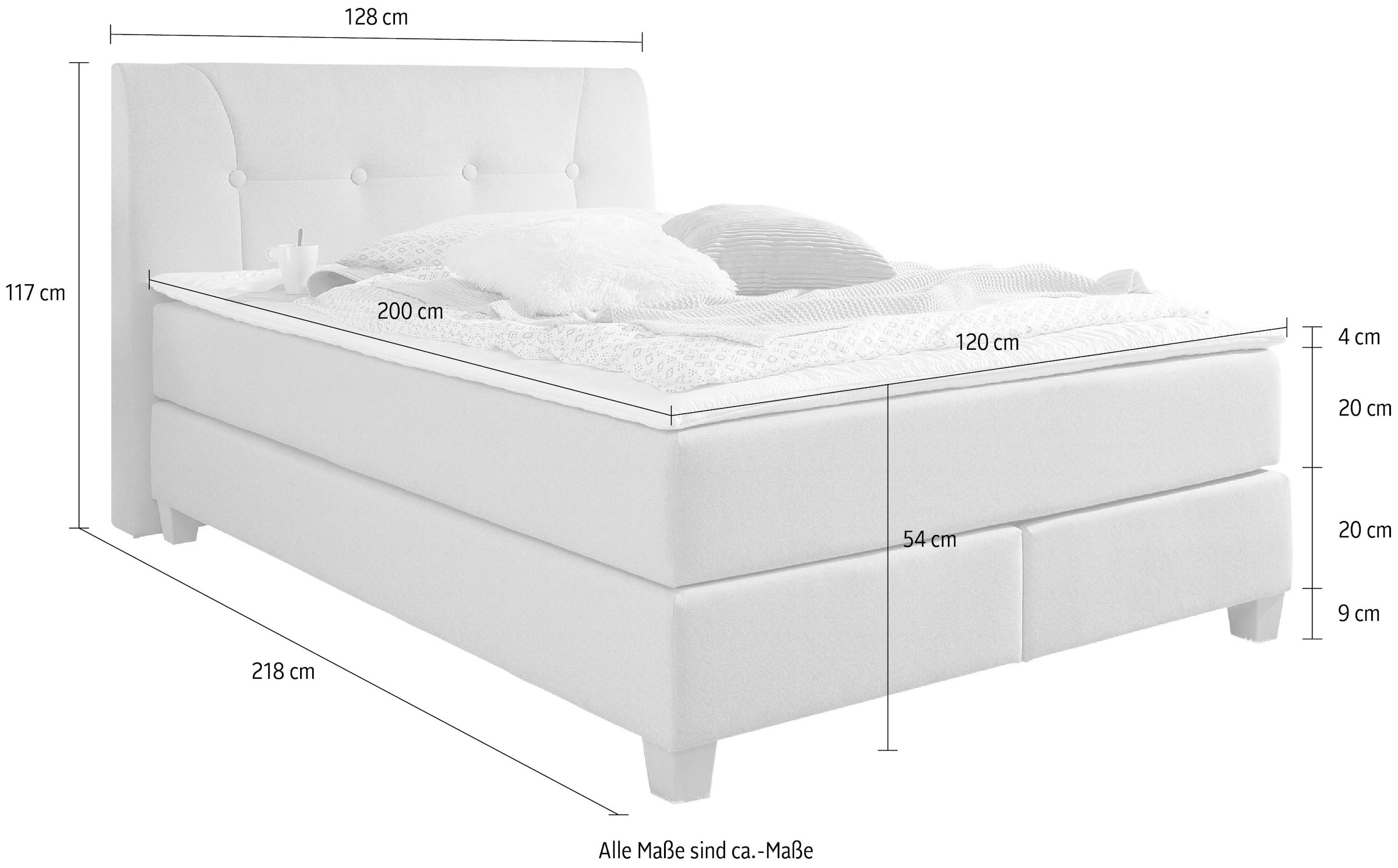 Home affaire Boxspringbett »Calloway«, inkl. Topper, XXL-Ausführung, in 4 Farben, 5 Breiten, 3 Matratzenarten