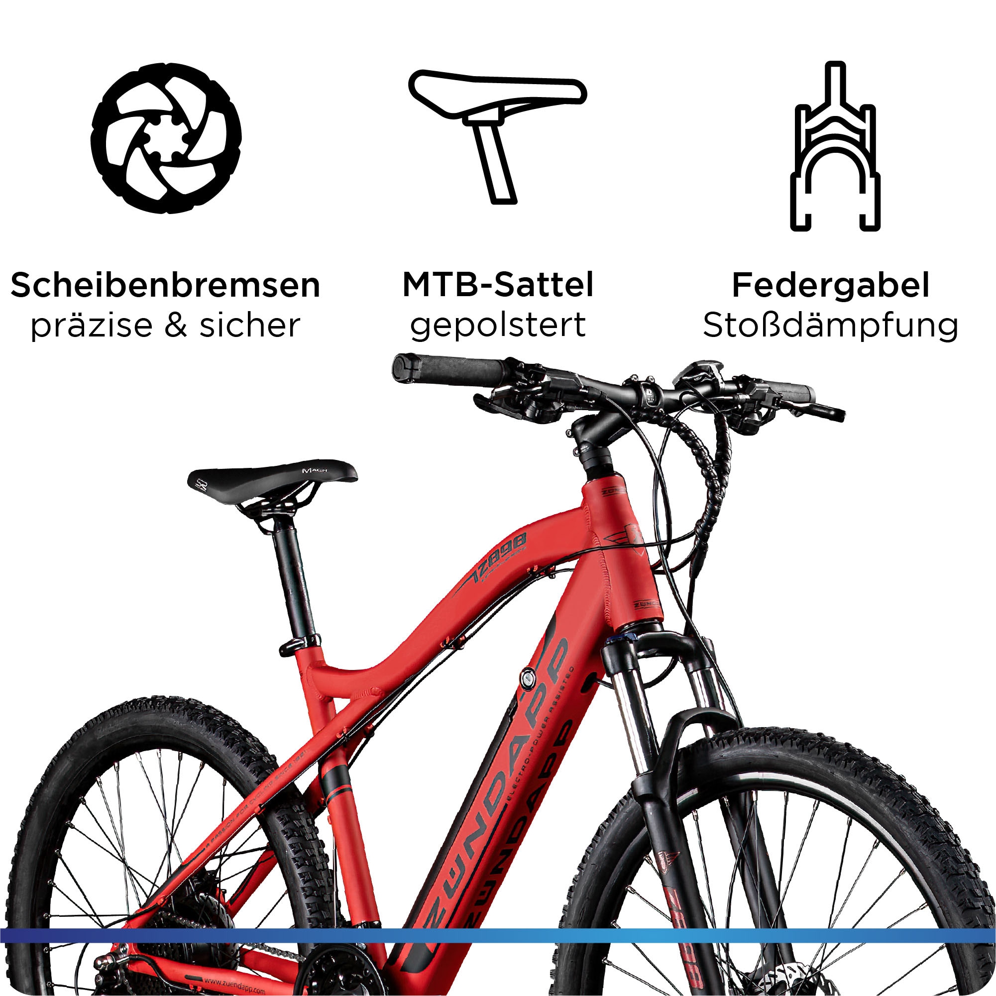 Zündapp E-Bike »Z898«, 24 Gang, Heckmotor 250 W, E-Bike E Mountainbike 27,5 Zoll Pedelec 170 - 190 cm Hardtail MTB