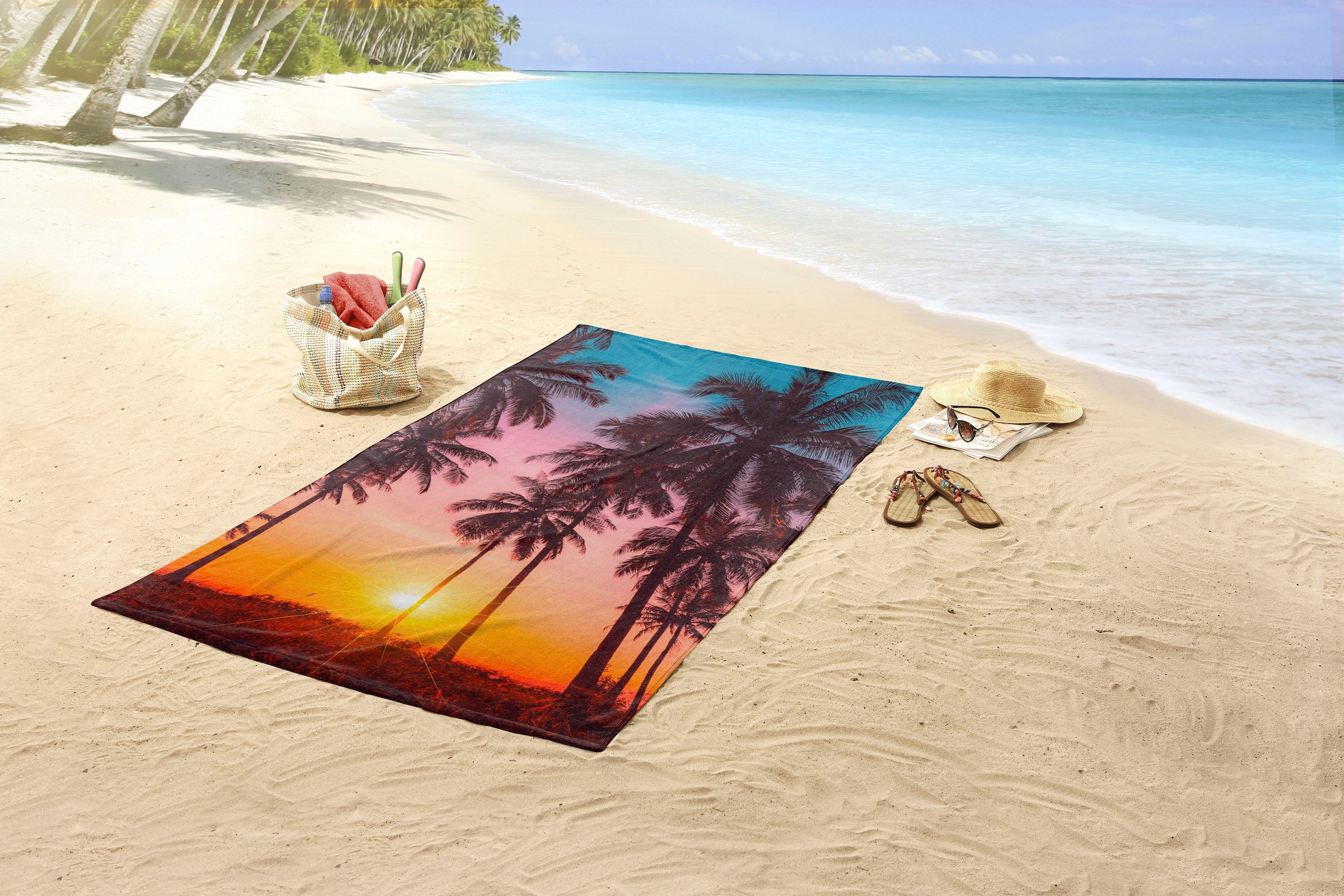 good morning Strandtuch »Bora Bora«, (1 St., Strandtuch 100 x 180 cm), Mikrofaser, 100x180, Schnelltrocknend, Sommer, Strand, Palme