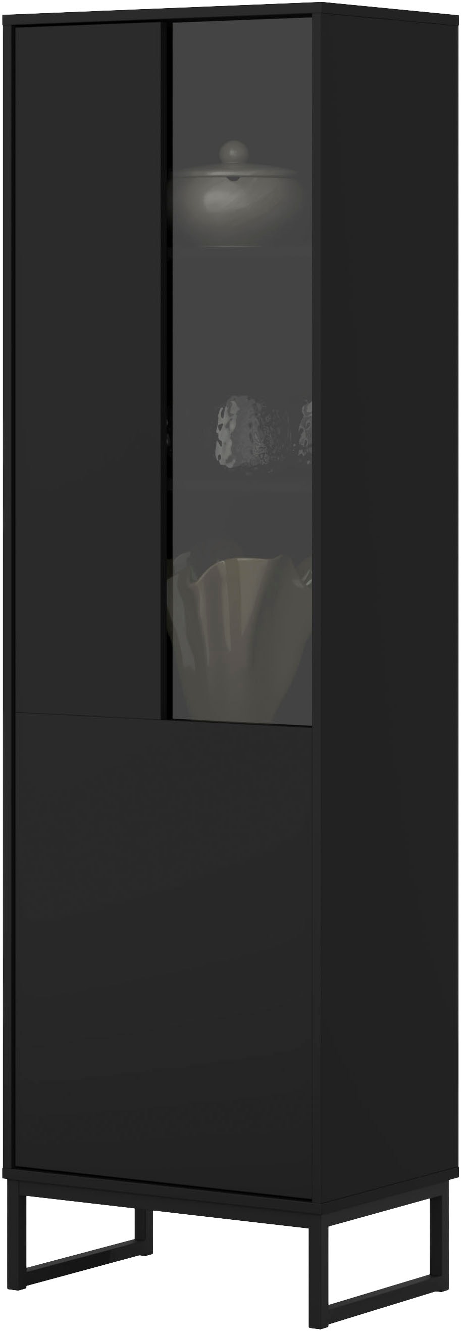 OTTO home Vitrine »Olbia, Höhe 180cm, Standvitrine mit Glastür, Metallkufen, push-to-open« Hochschrank mit viel Stauraum, Glastür, verstellbaren Einlegeböden