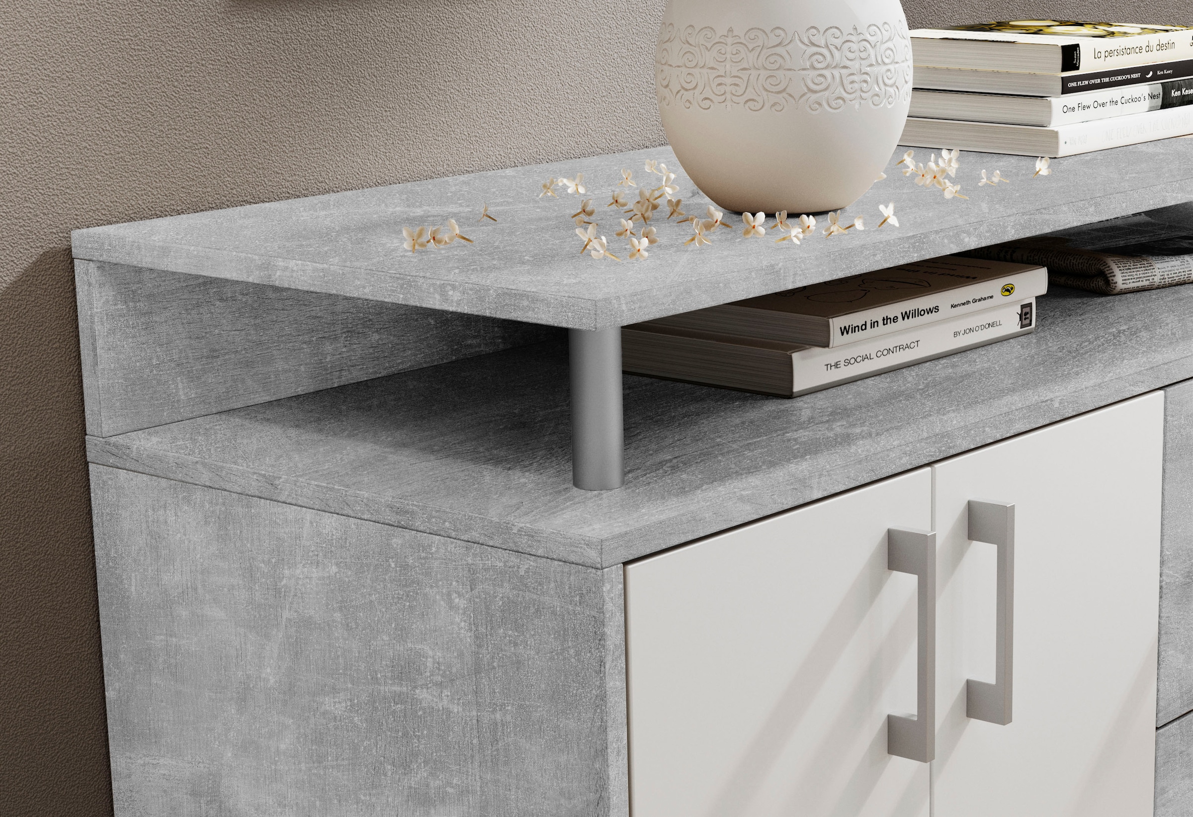 HBZ Sideboard »Drivno Sideboard, B/H/T 139x90x34 cm«, Breite 139cm, Kugelauszug, Einlegeböden verstellbar, 3 Schubkästen