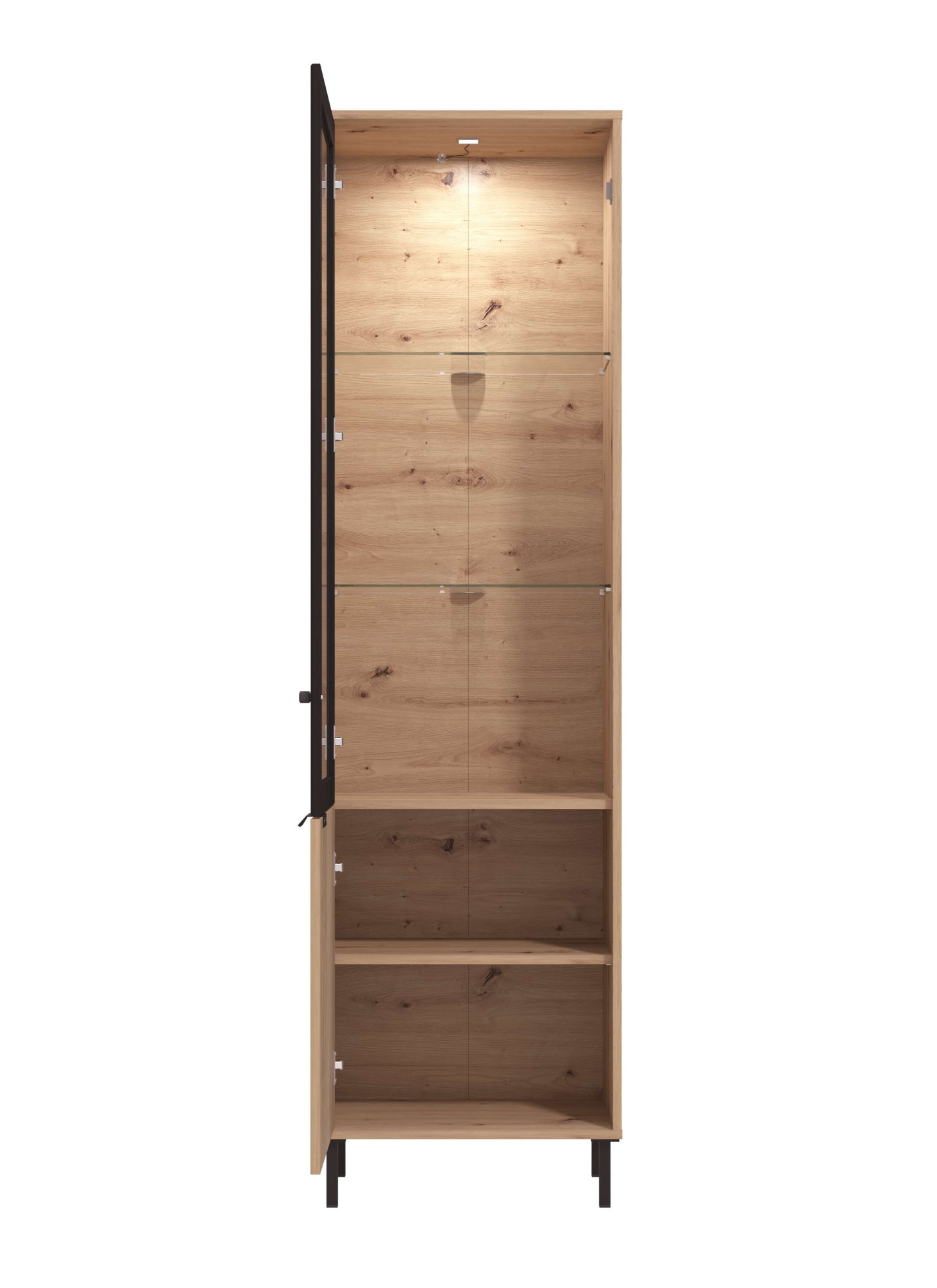 Home affaire Vitrine »Mayenne Vitrinenschrank, Standvitrine, Showcase, B/H: 54,5/195 cm«, Holztür mit Rillen-Optik, Glastür, Modernes Design