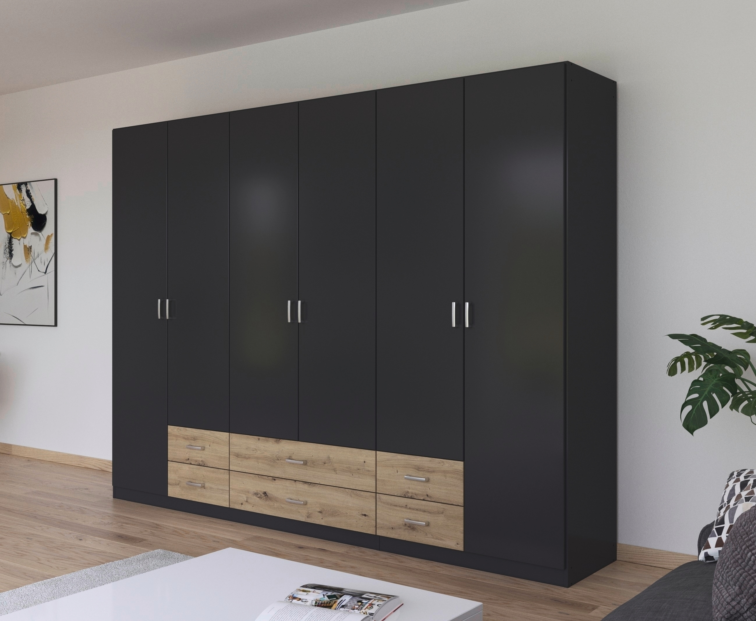 rauch Drehtürenschrank "Kleiderschrank Garderobe GAMMA Breiten 271 cm" in 3 Ausstattungen BASIC/CLASSIC/PREMIUM (inkl. SOFT-CLOSE-Funktion), mit Schubladen, verschiedene Griff-Varianten TOPSELLER MADE IN GERMANY