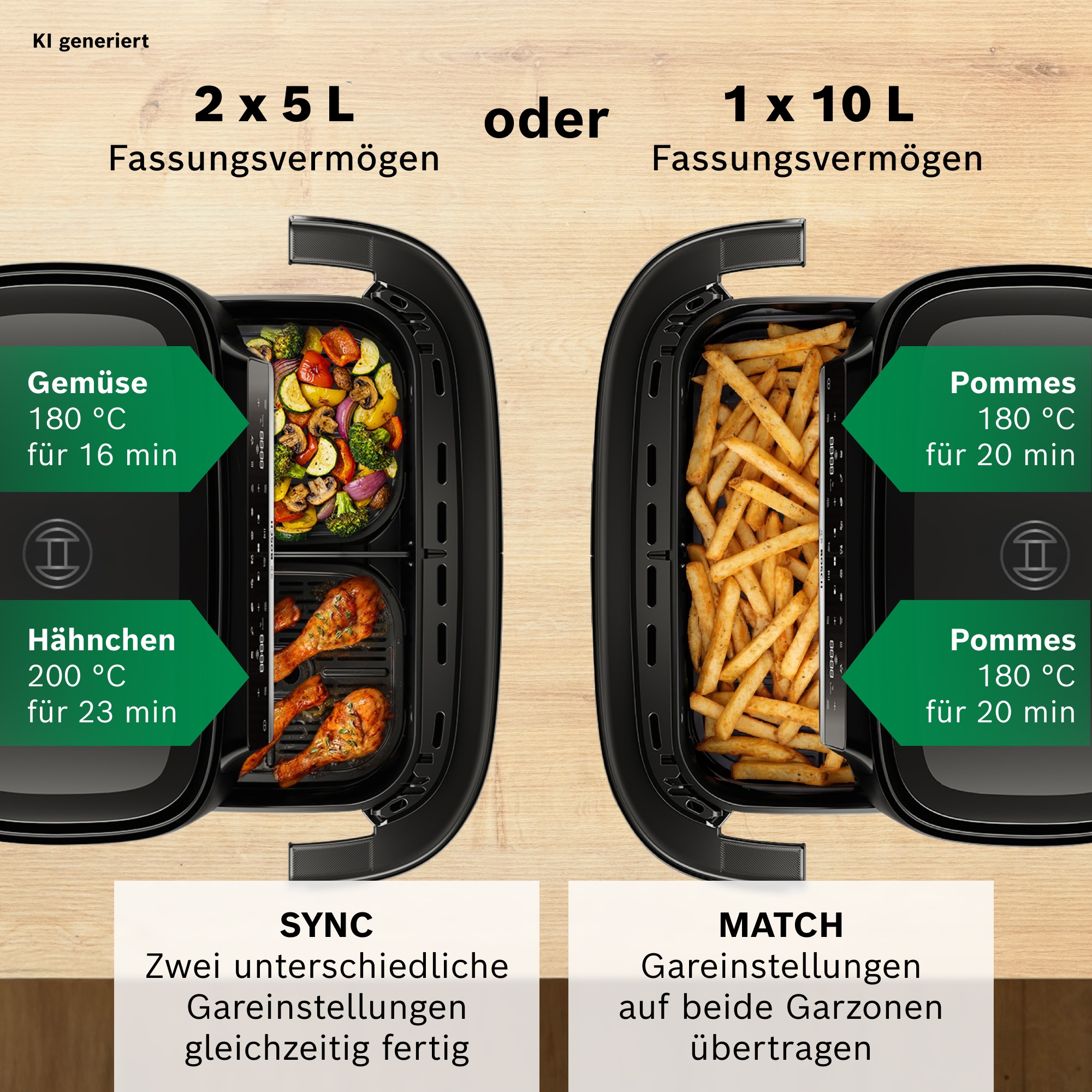 BOSCH Heißluftfritteuse »Airfryer MAFD490B7, Dualbasket, 10 L oder 2* 5L Kammern, schwarz« 2500 W PFAs frei, einfache Reinigung, 6 voreingestellte Programme