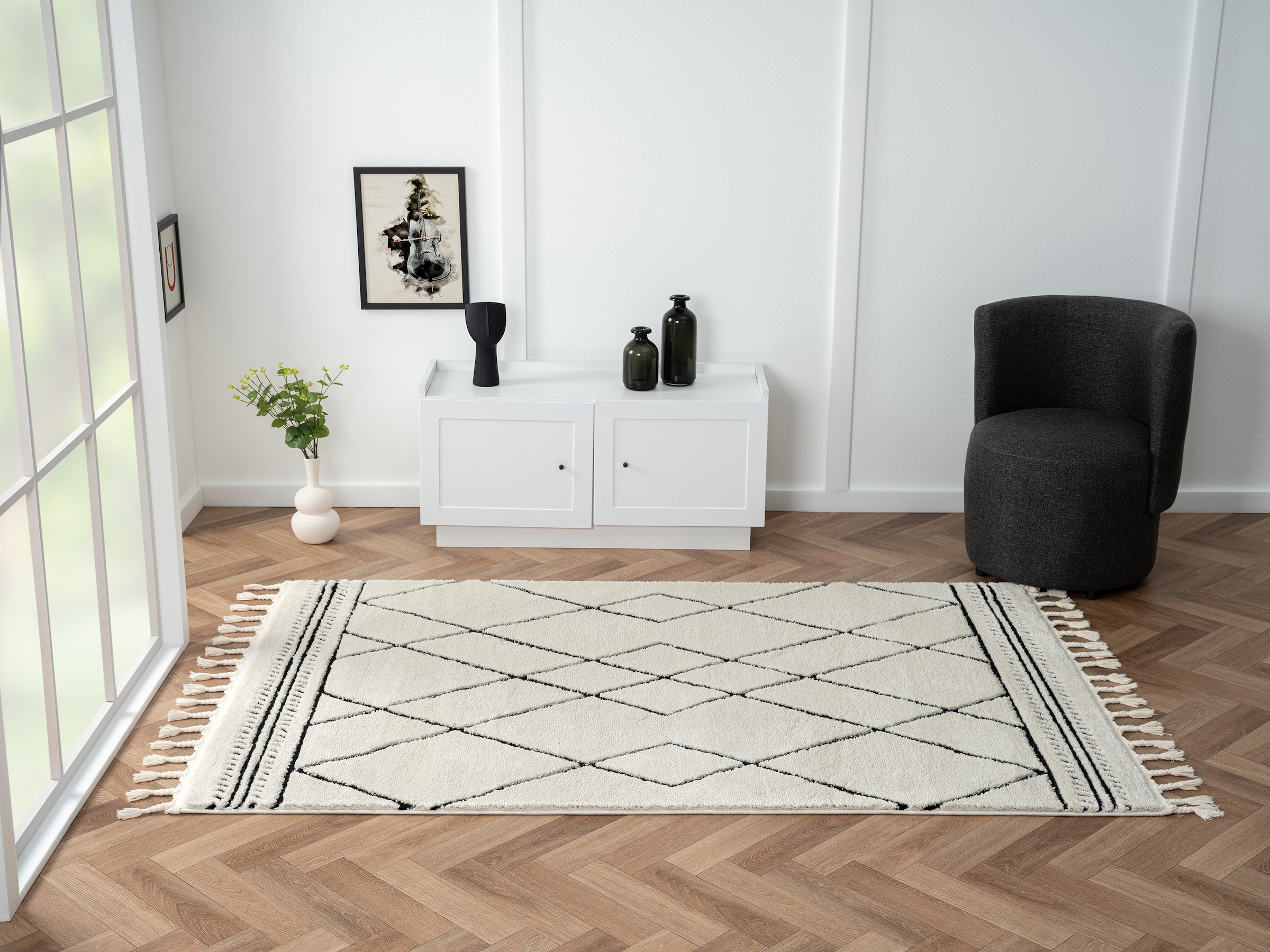 Myflair Möbel & Accessoires Hochflor-Teppich »Moroccan Design, LAGERRÄUMUNG!«, rechteckig, 24 mm Höhe, modern, marokkanisches Design, Rauten Muster, weich durch Hochflor