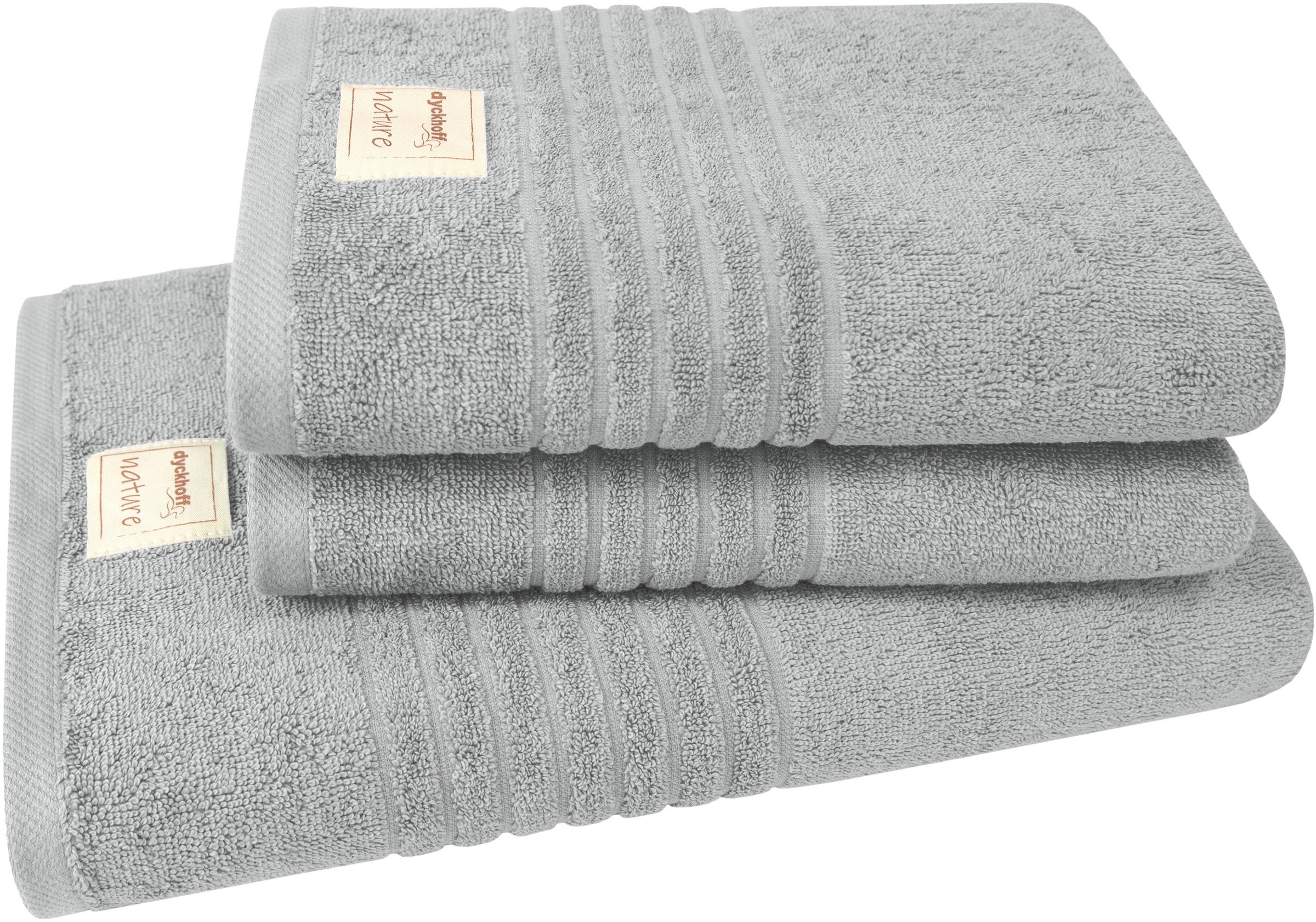 Handtuch Set DYCKHOFF, silber, Frottier, Obermaterial: 100% Baumwolle, Handtuch-Sets, "Nature", 3er Set: 2x Handtücher, je 50 x 100 cm & 1x Badetuch