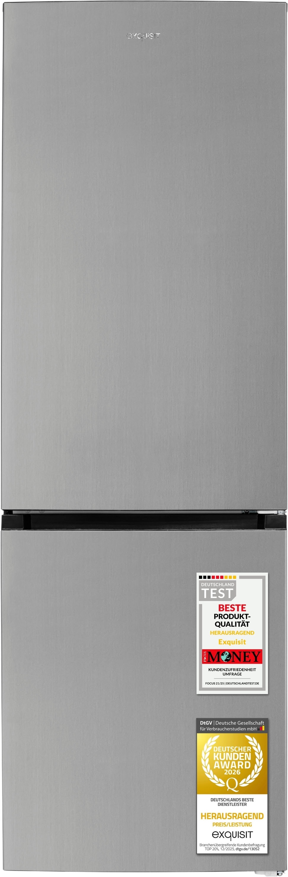 exquisit Kühl-/Gefrierkombination "KGC400-130-NF-040D inoxlook" 186 cm hoch 60 cm breit Humidity Box für optimale Feuchtigkeitsregulierung & kein Abtauen mehr