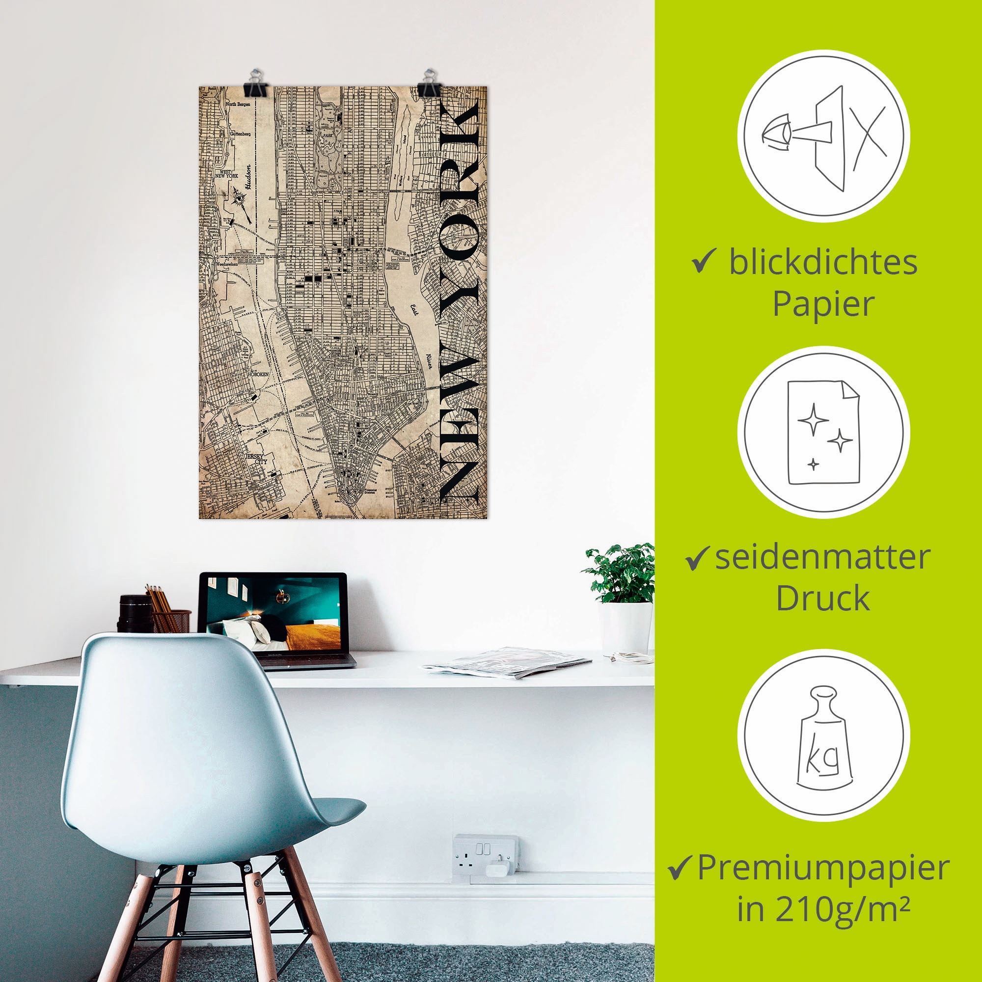 Artland Wandbild »New York Karte Straßen Karte Grunge« Amerika 1 Stk. tlg. als Leinwandbild, Poster in verschied. Größen