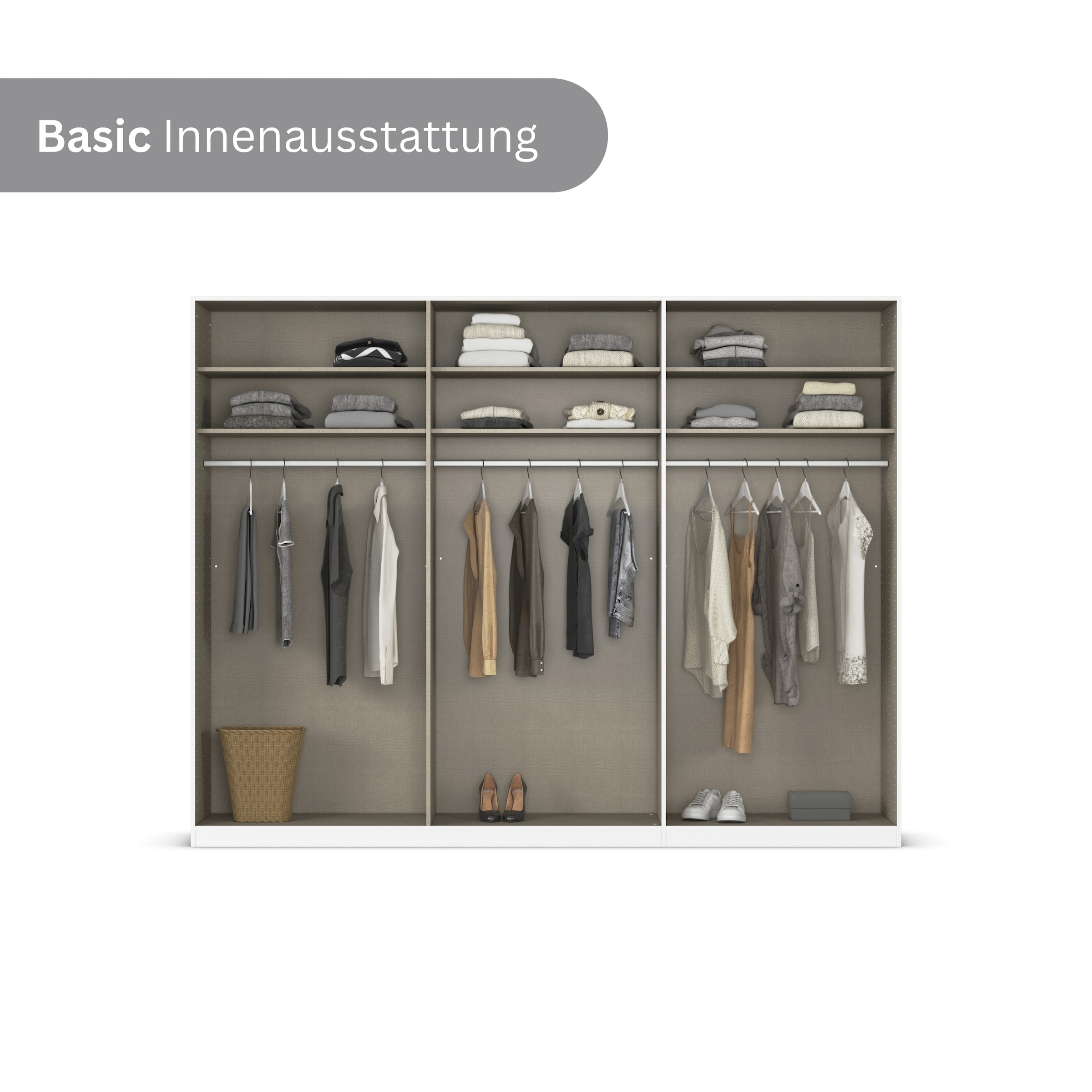 rauch Schwebetürenschrank »Kleiderschrank Schrank Garderobe Schlafzimmerschrank CONTIDO«, (in 3 verschiedenen Ausstattungen BASIC/CLASSIC/PREMIUM), aus hochwertigem Material in 6 Breiten 2 Griff-Farben MADE IN GERMANY