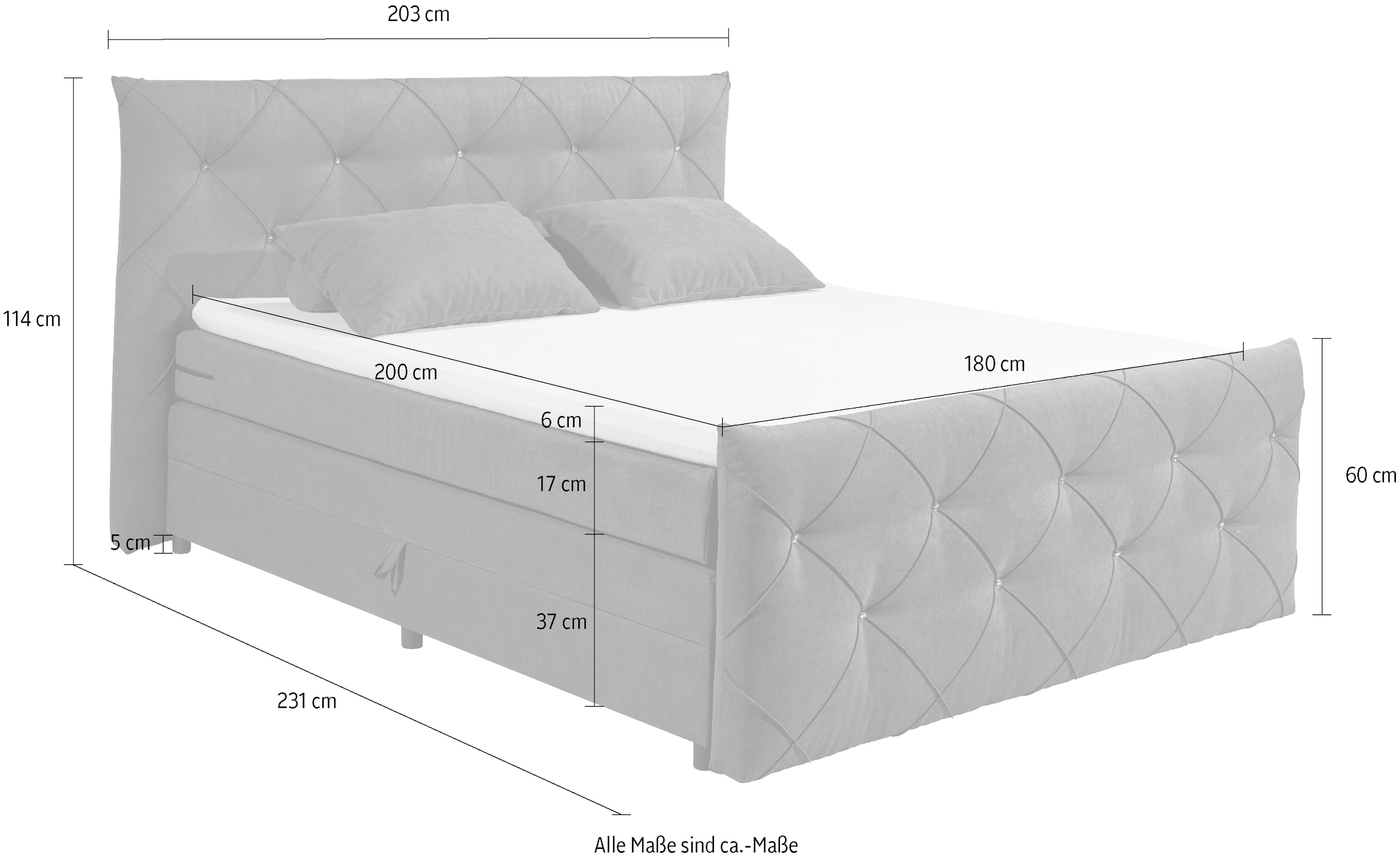 ED EXCITING DESIGN Boxspringbett »Villano«, mit Strasssteinen, Breite: 180cm, mit Bettkasten, inkl. Topper