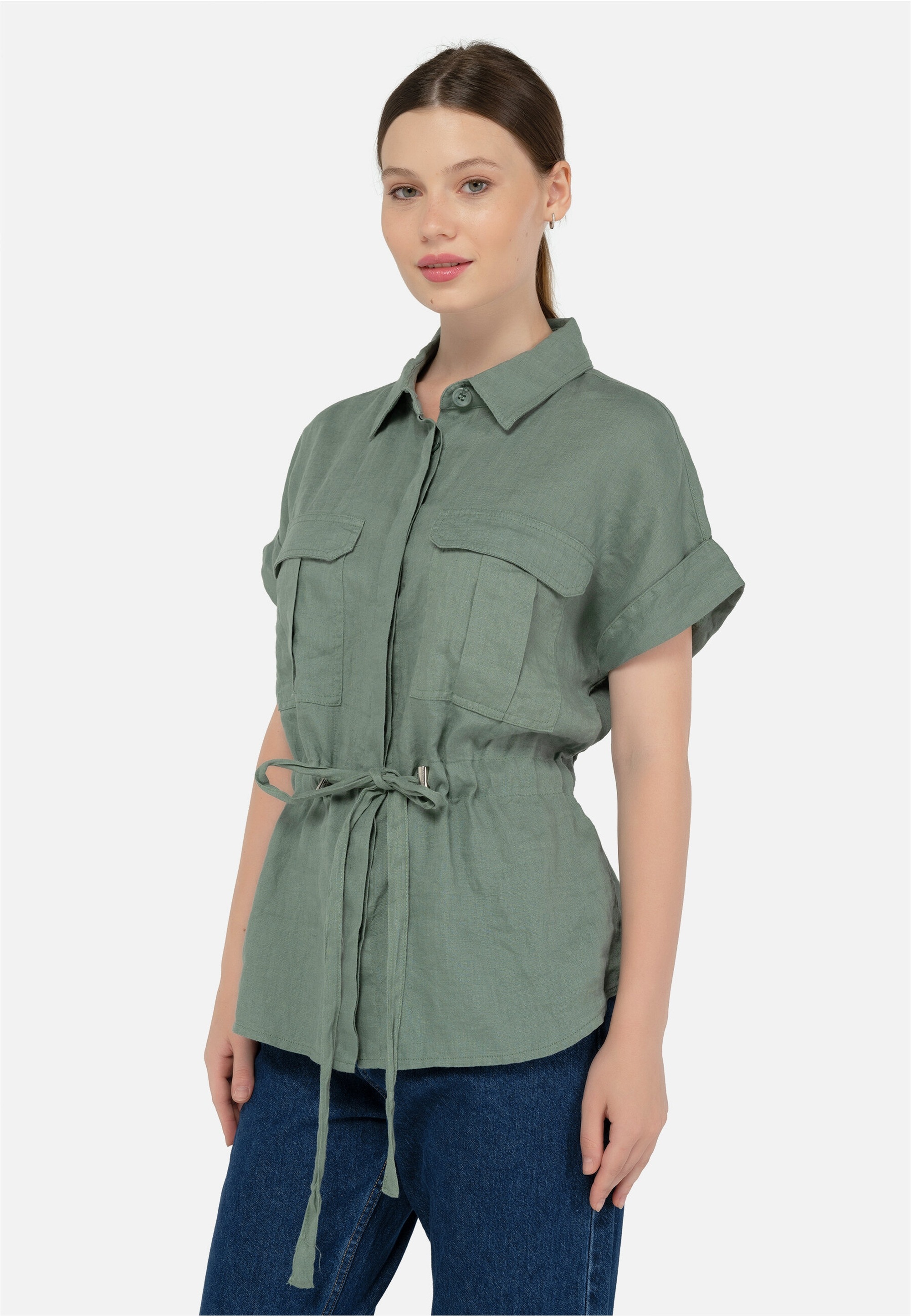 freshlions Klassische Bluse »Zoey«, (1 tlg.), mit Bindeband in der Taille