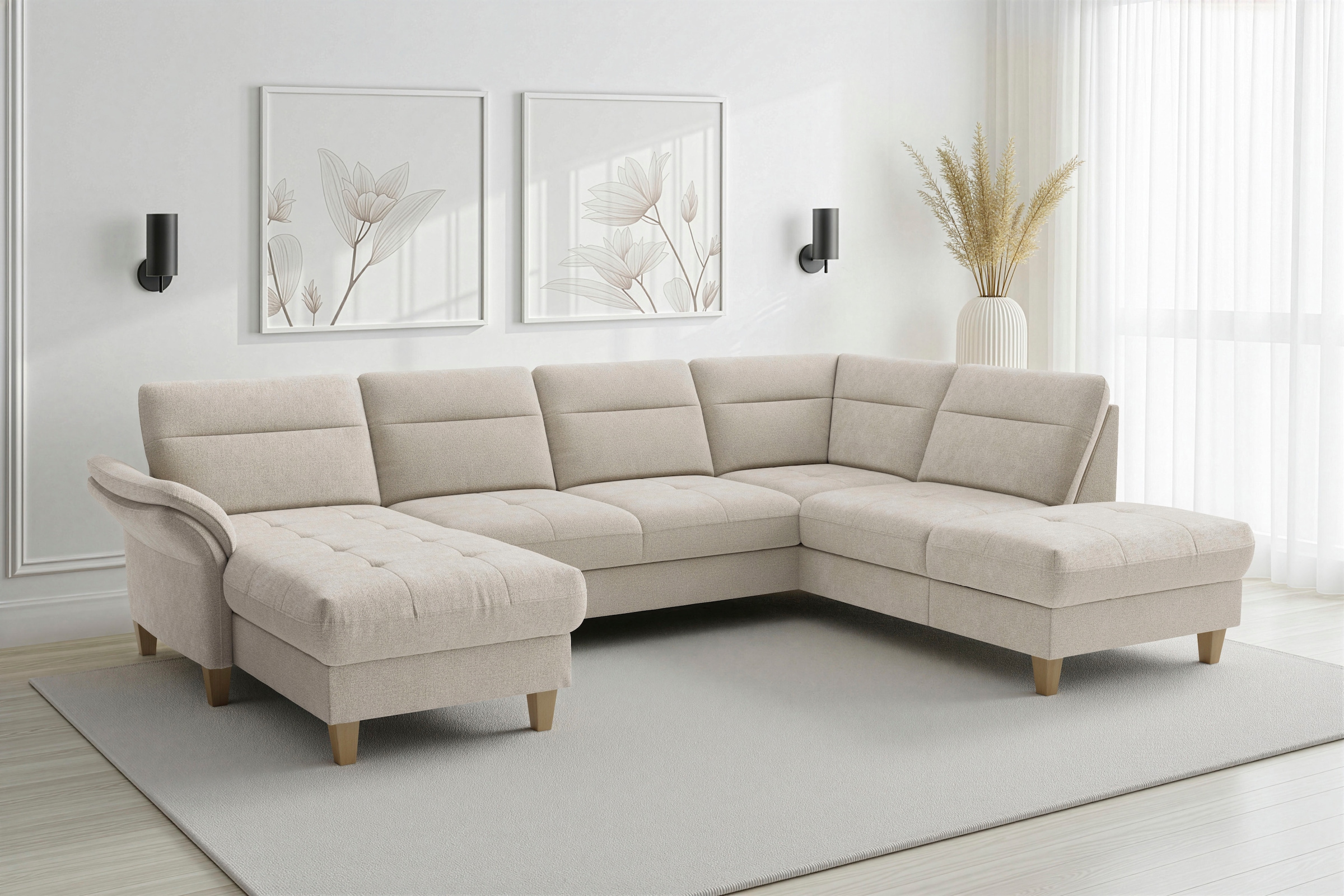 sit&more Wohnlandschaft "Pamela U-Form, B: 292 cm, optional Schlaffunktion & Bettkasten" wahlweise mit Armteilverstellung, Sofa mit Federkern, Sitzhöhe: 48 cm