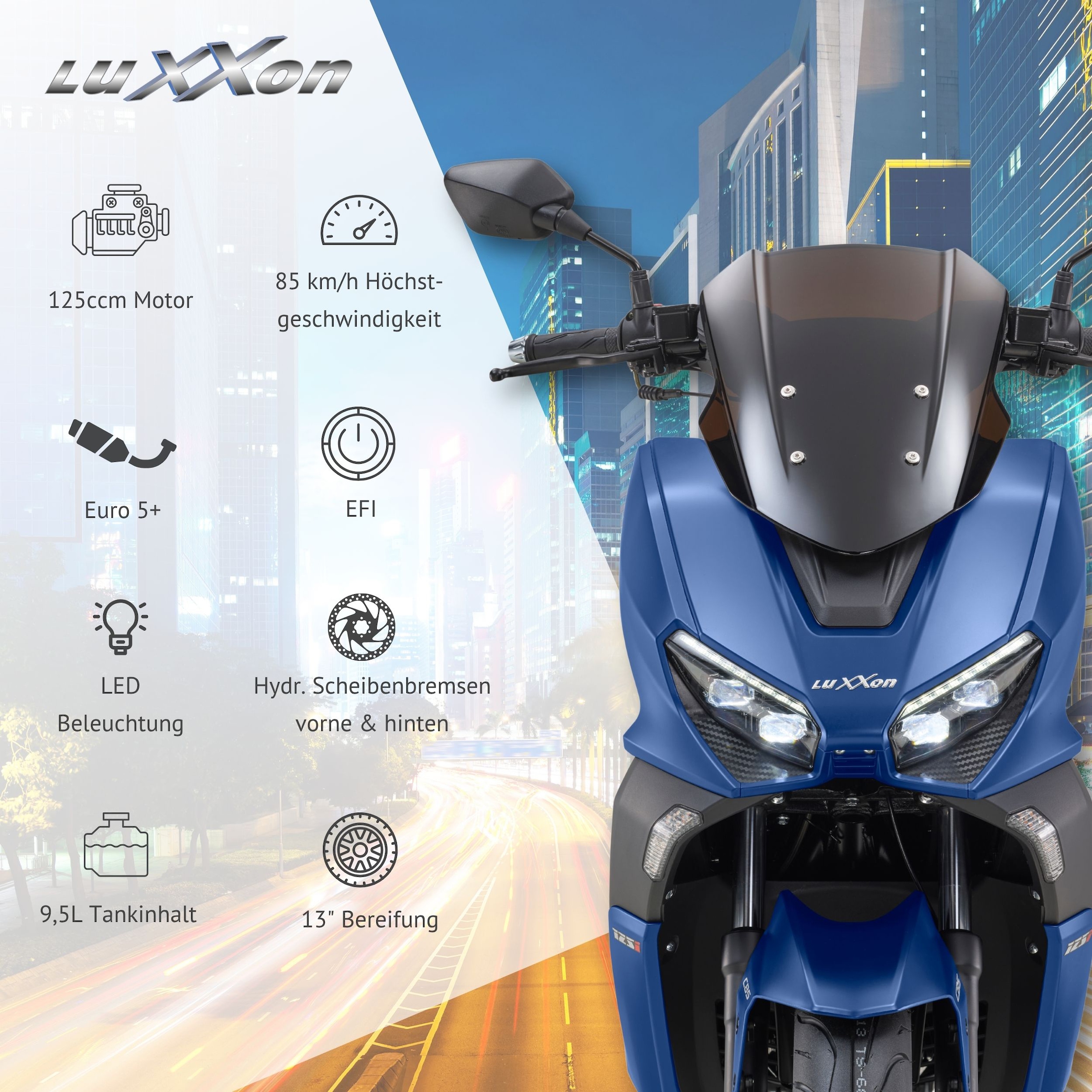 Luxxon Motorroller »Silvermax 125 (85 km/h), E5+, Maxi-Scooter, matt-anthrazit« 125 cm³ 85 km/h Euro 5+ 9,9 Euro 5+, Windschild, CBS, USB-Anschluss, Maxi-Scooter, Keyless Go