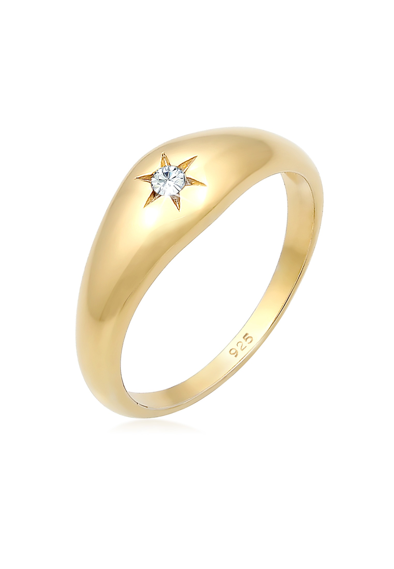 Siegelring ELLI "Siegelring Stern 925 Silber, mit Kristallen von Swarovski" Gr. 54, gold, Fingerringe, Damen, 54mm, Silber 925 (Sterlingsilber), 1mm, Siegelring