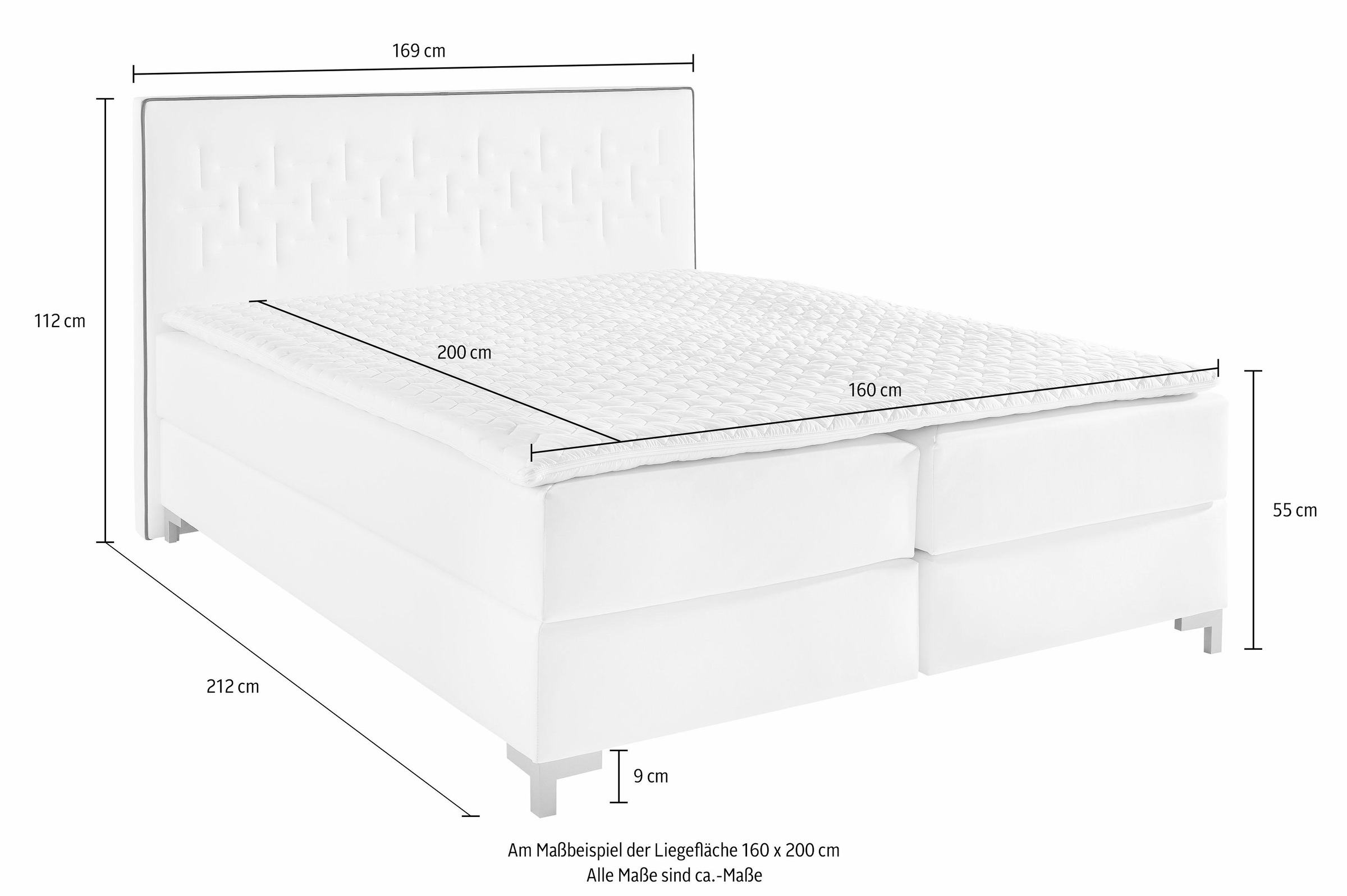 INOSIGN Boxspringbett »Coos«, mit besonderer Steppung im Kopfteil, 3 Matratzenarten, 2 Härtegrade