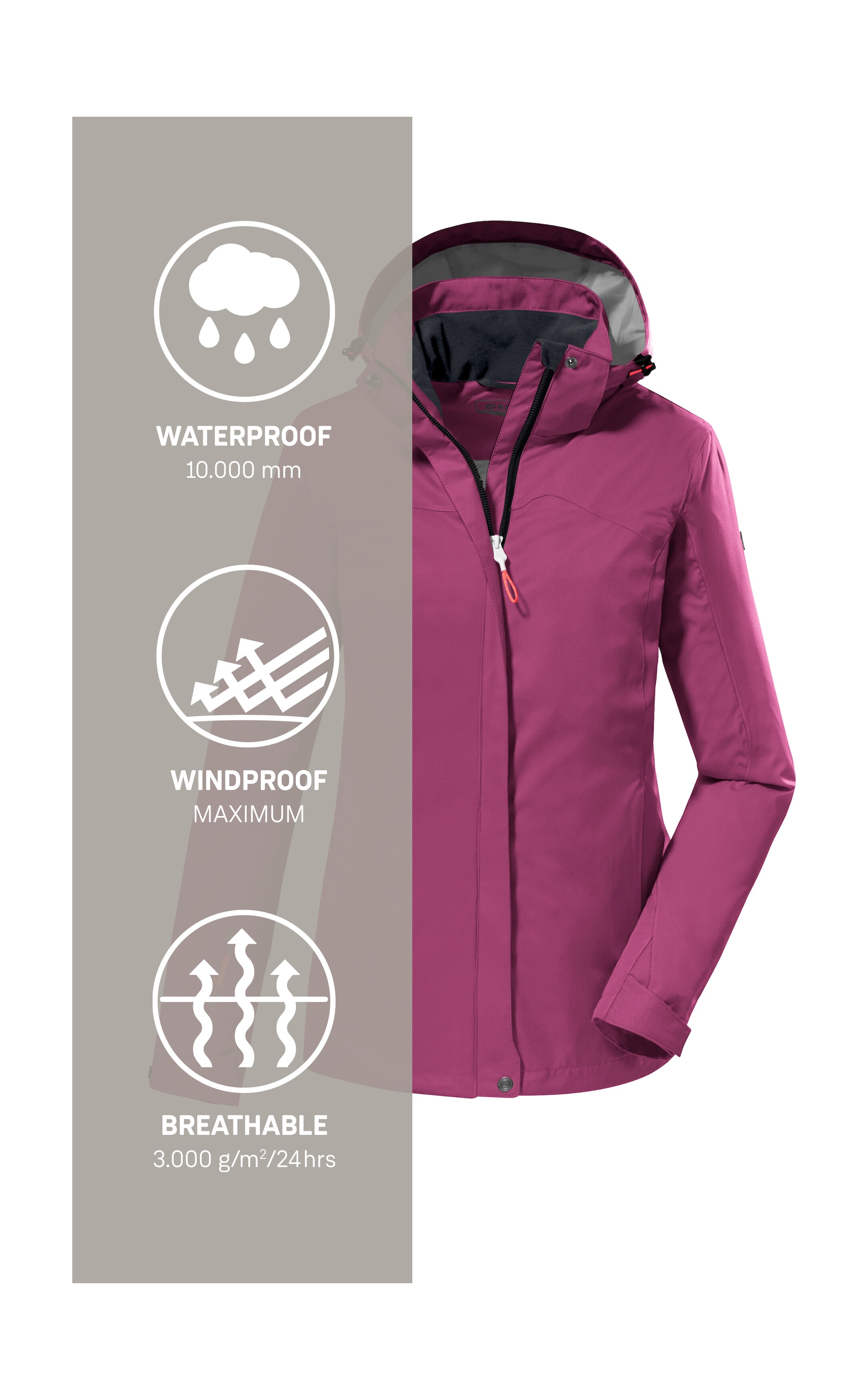 Killtec Outdoorjacke »KOS 133 WMN JCKT«, Wasser- und winddichte Damenjacke mit abnehmbarer Kapuze, PFAS-frei