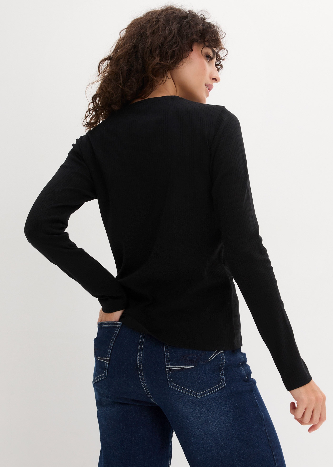 Thumbnail - bonprix Langarmshirt "Geripptes Langarmshirt aus reiner Baumwolle" aus reiner Baumwolle