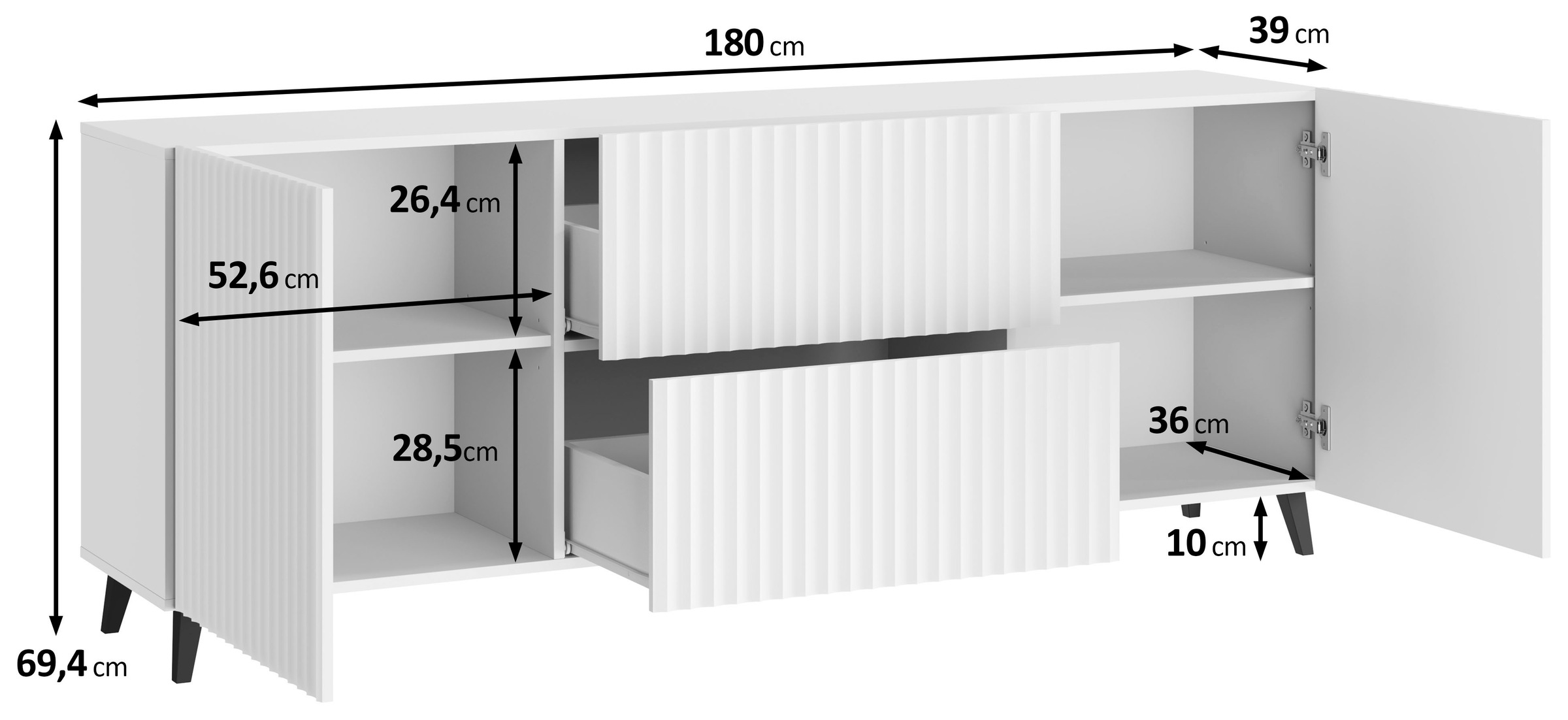 INOSIGN Lowboard »LOWBOARD PHUKET«, (1 St.), 2 Schubladen, 4 Türen, 6 geschlossenen Fächern, Breite 180cm