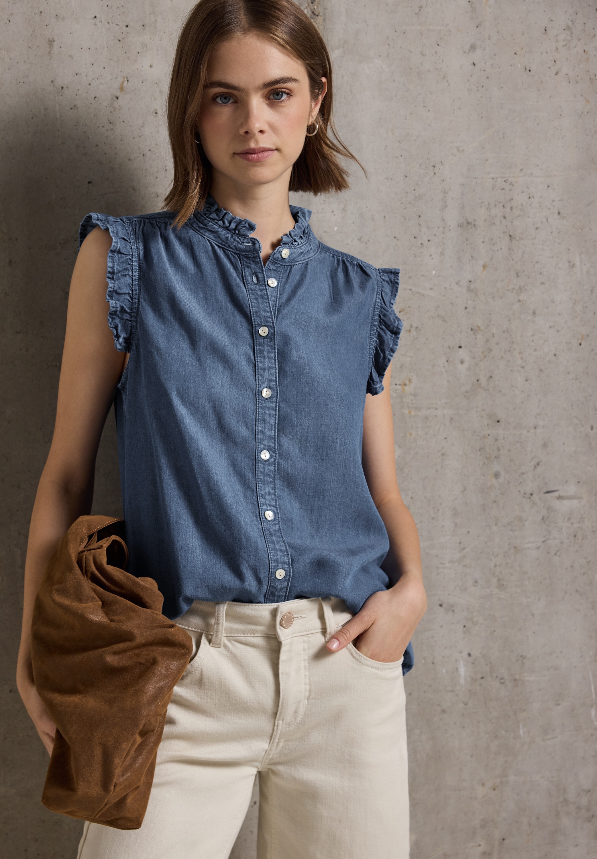 STREET ONE STUDIO Kurzarmbluse in Denim-Optik günstig online kaufen