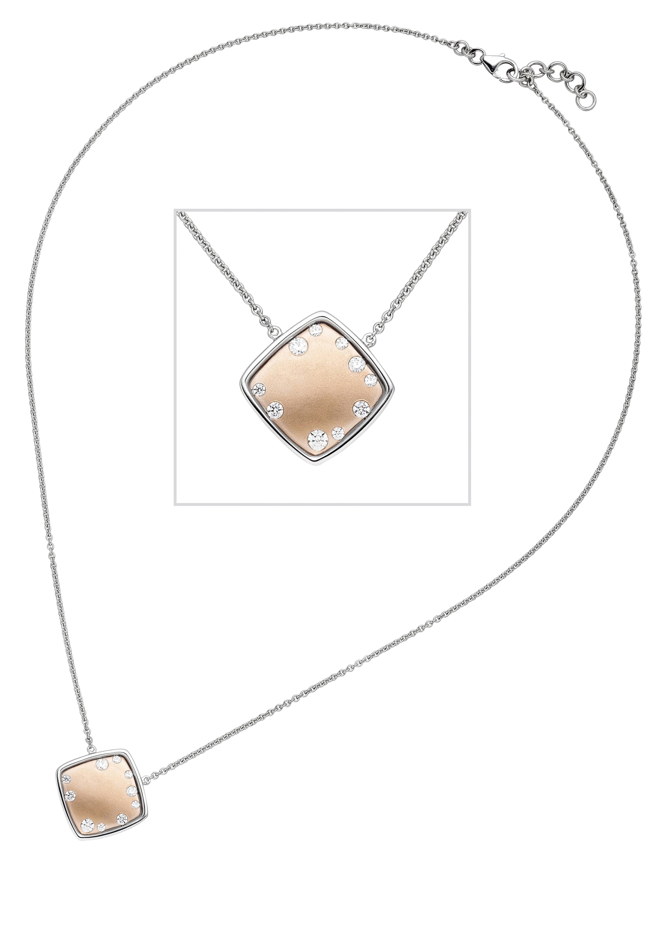 JOBO Kette mit Anhänger »Bicolor-Optik mit 10 Zirkonia«, 375 Gold 45 cm