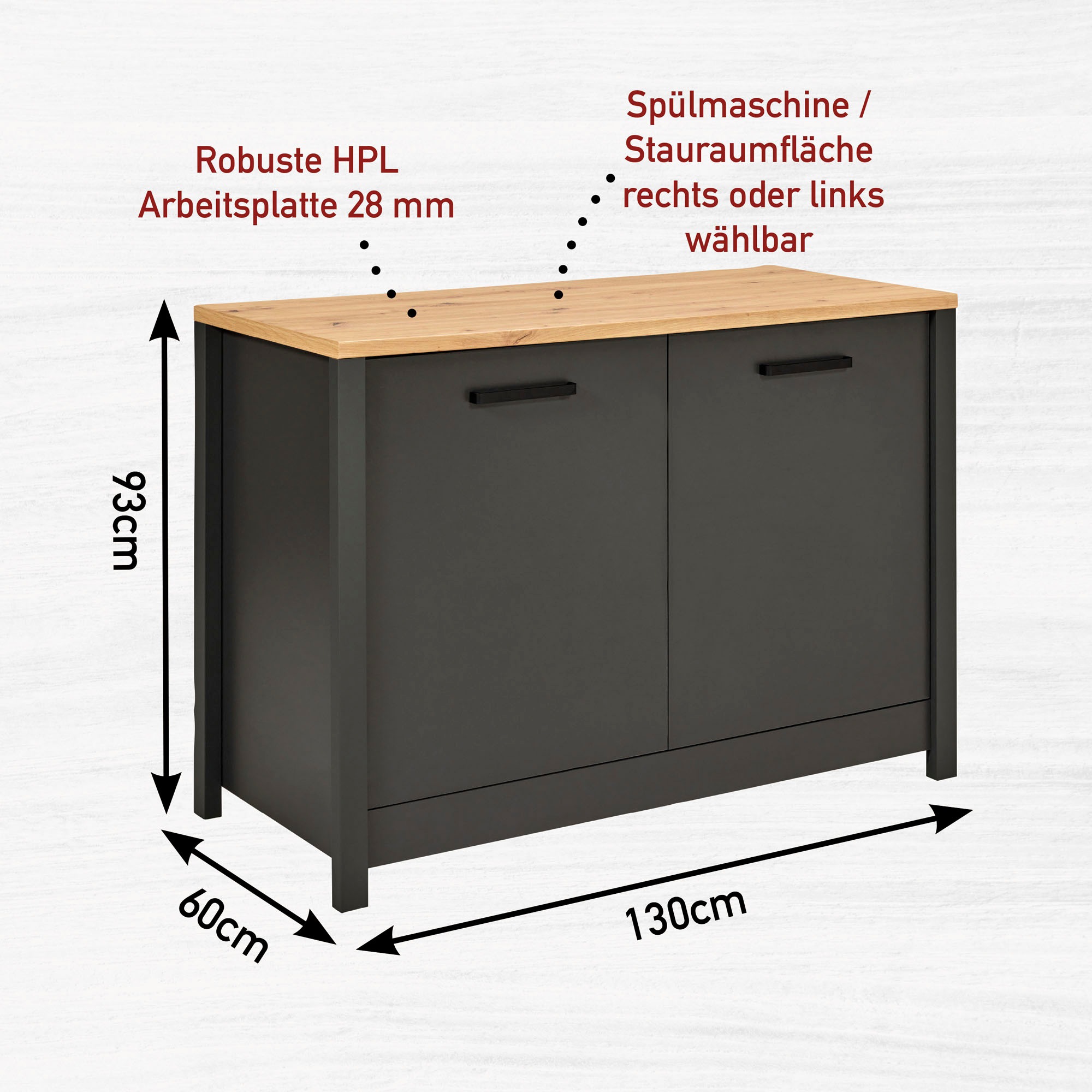Inter Link Pantryküche »Veneto« Ohne E-Geräte, für Spüle & Spülmaschine, Soft-Close, B: 130 cm