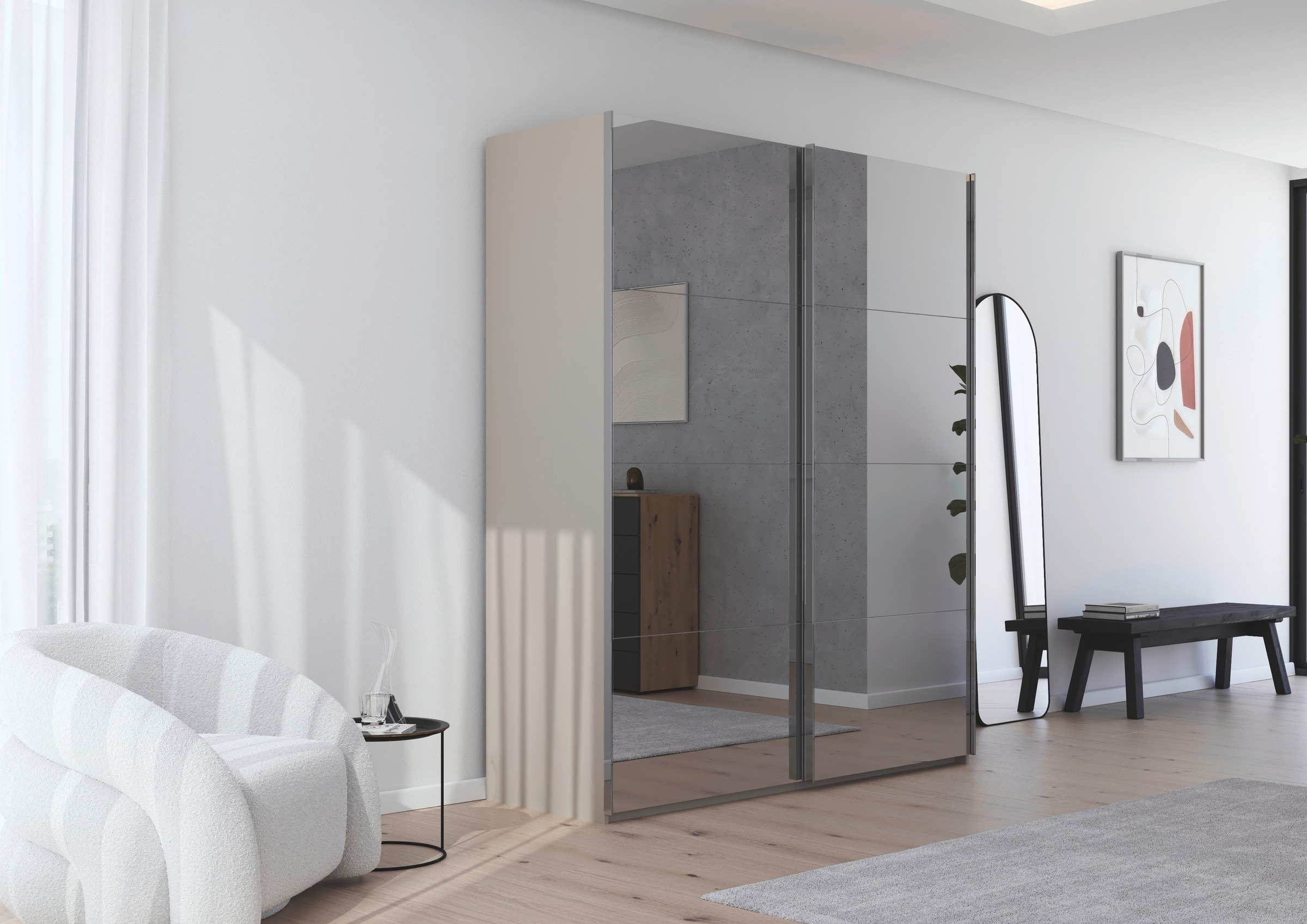 rauch Schwebetürenschrank »Kleiderschrank Schrank Garderobe Schlafzimmerschrank SCALE-FYRA« edle viergeteilte Türen, Spiegelfront und viele Farben MADE IN GERMANY